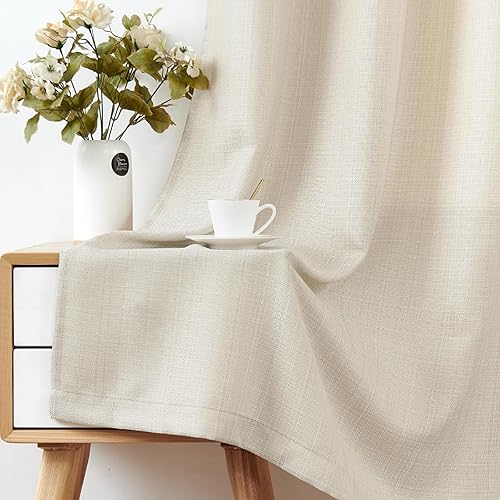 Miniatura 6 de COLLACT Cortinas beige con textura de lino de 96 pulgadas de largo para sala de estar, tejido casual filtrante de luz, cortinas semitransparentes