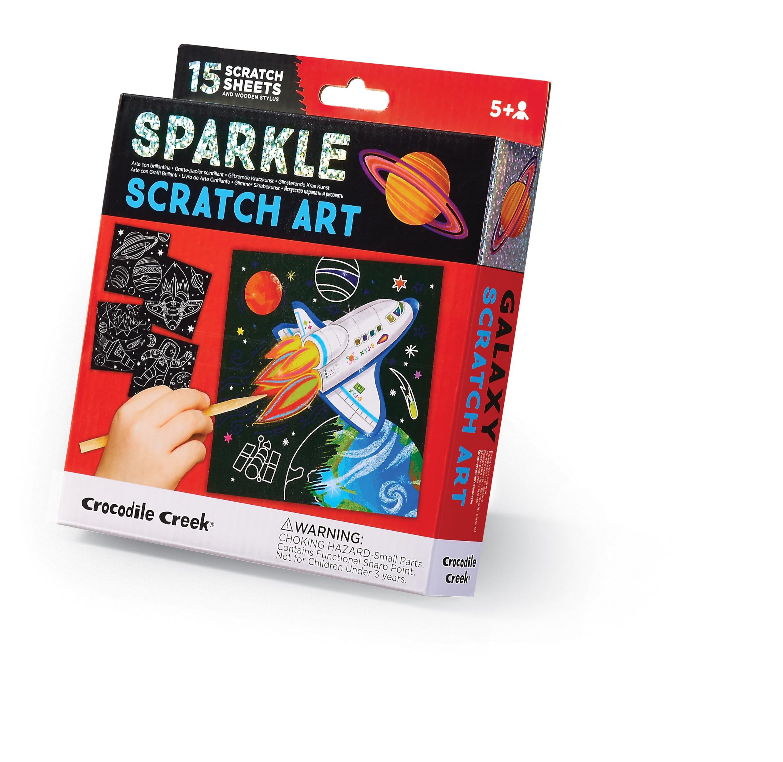 Crocodile Creek Galaxy Themed Scratch Art for Kids of Ages 5 Years and Up - Fun & Educational Kit - Includes 15 Sheets, Wodden Stylus, Cards & Pages