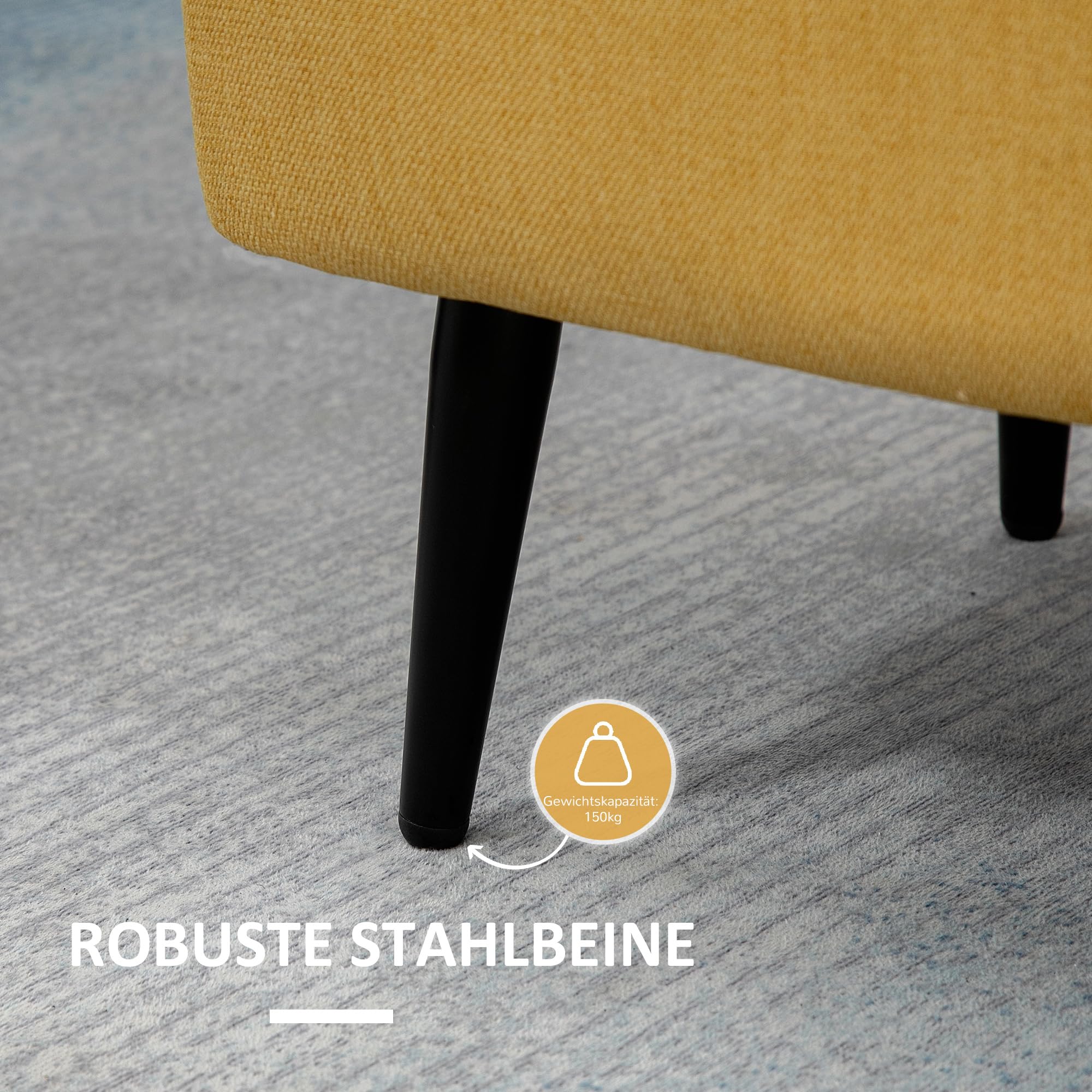 HOMCOM Sitzbank mit Stauraum, Polsterbank mit Leinenoptik, Sitztruhe mit Stahlbeine, Truhenbank für Wohnzimmer, Flur, Schlafzimmer, Bettbank bis 150 kg belastbar, 101 x 38,5 x 44,5 cm, Gelb