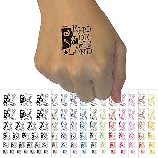 Rhode Island State with Text Swirls Temporary Tattoo Water Resistant Fake Body Art Set Collection - Brown (One Sheet)