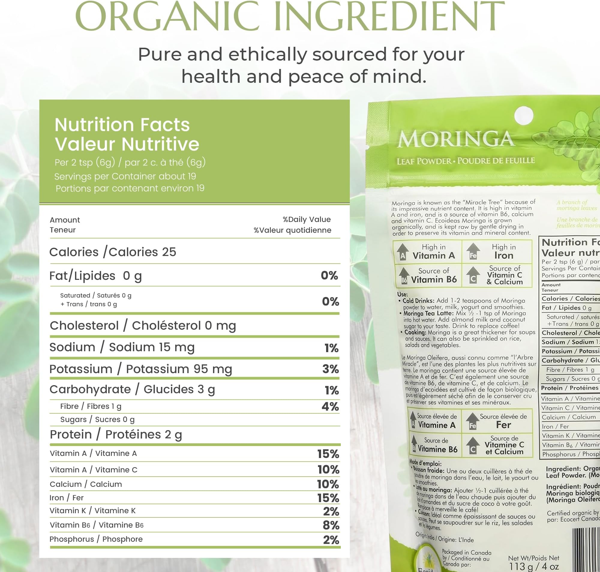 ECOIDEAS Organic Moringawise Moringa Powder, 113 GR