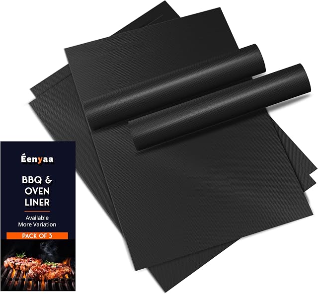 Eenyaa Large Oven Liners - Extra Thick 0.03 mm Heavy Duty Silicone Oven Liners for Fan Assisted Ovens - Reusable Non-Stick Oven Liners for Bottom Of Oven,BBQ Mats,Baking Mat, Oven Protector Sheets (3)