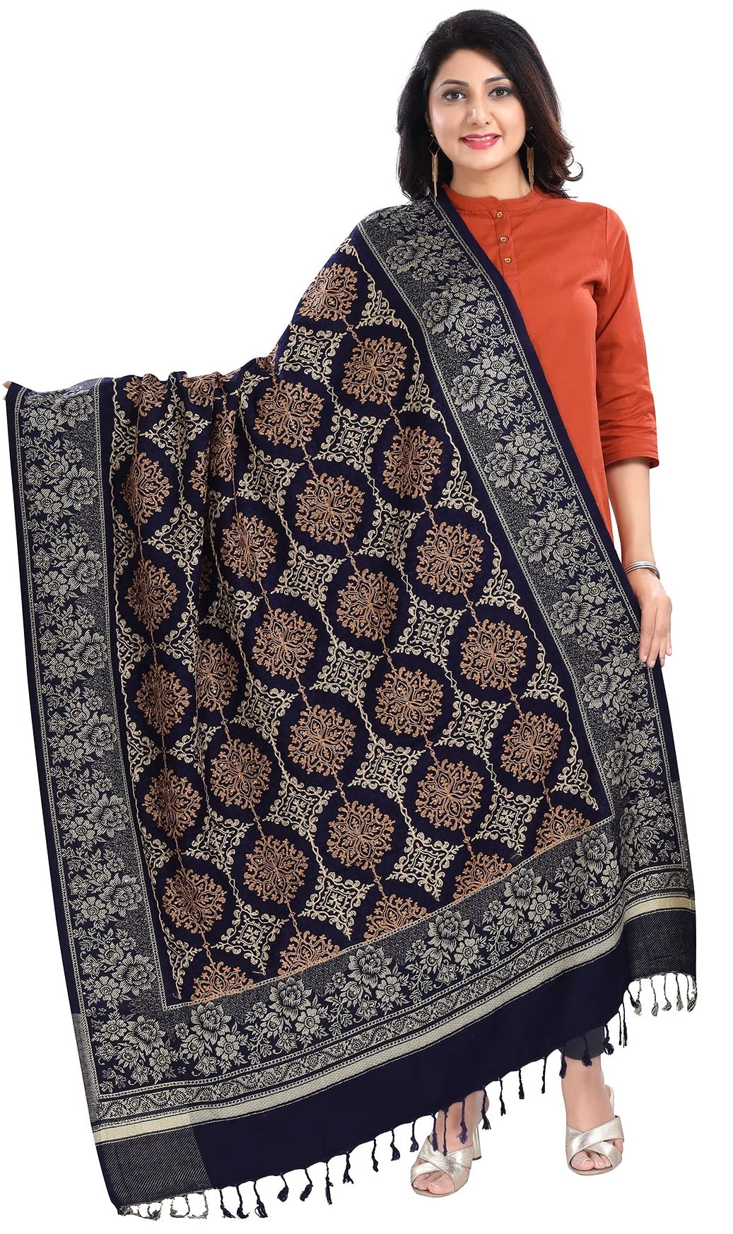 Ladies Shawl Shawls and Wraps for Women Warm Embroidery Shawls Scarfs Thick Scarves Navy Blue Acrylic 200 X 100cm approx 122