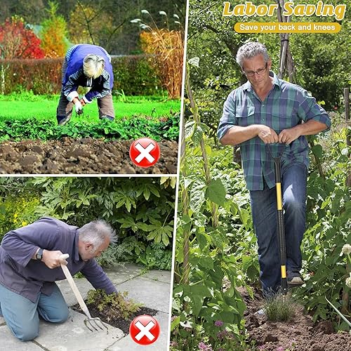 Miniatura 6 de Herramienta extractora de malezas de 39 pulgadas, desbrozadora desmontable de 3 garras con mango ergonómico largo en D  Herramientas para eliminar