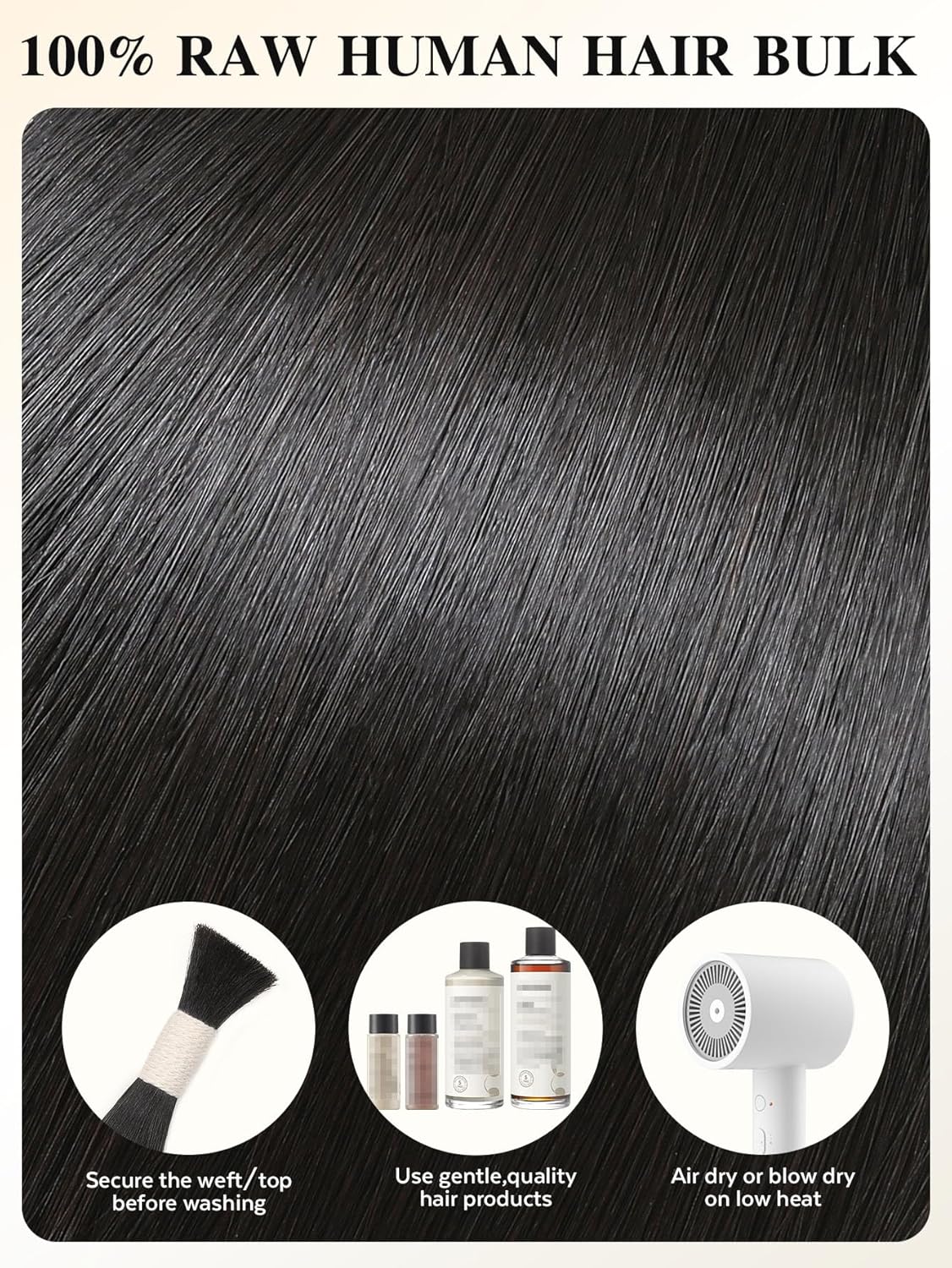 Bulk Human Hair for Braiding 100g – 100% Remy Human Hair Bulk No Weft No Track for Micro Beads I Tip Keratin Fusion Custom Extensions Natural Straight Salon Professional Hair（Natual Black）
