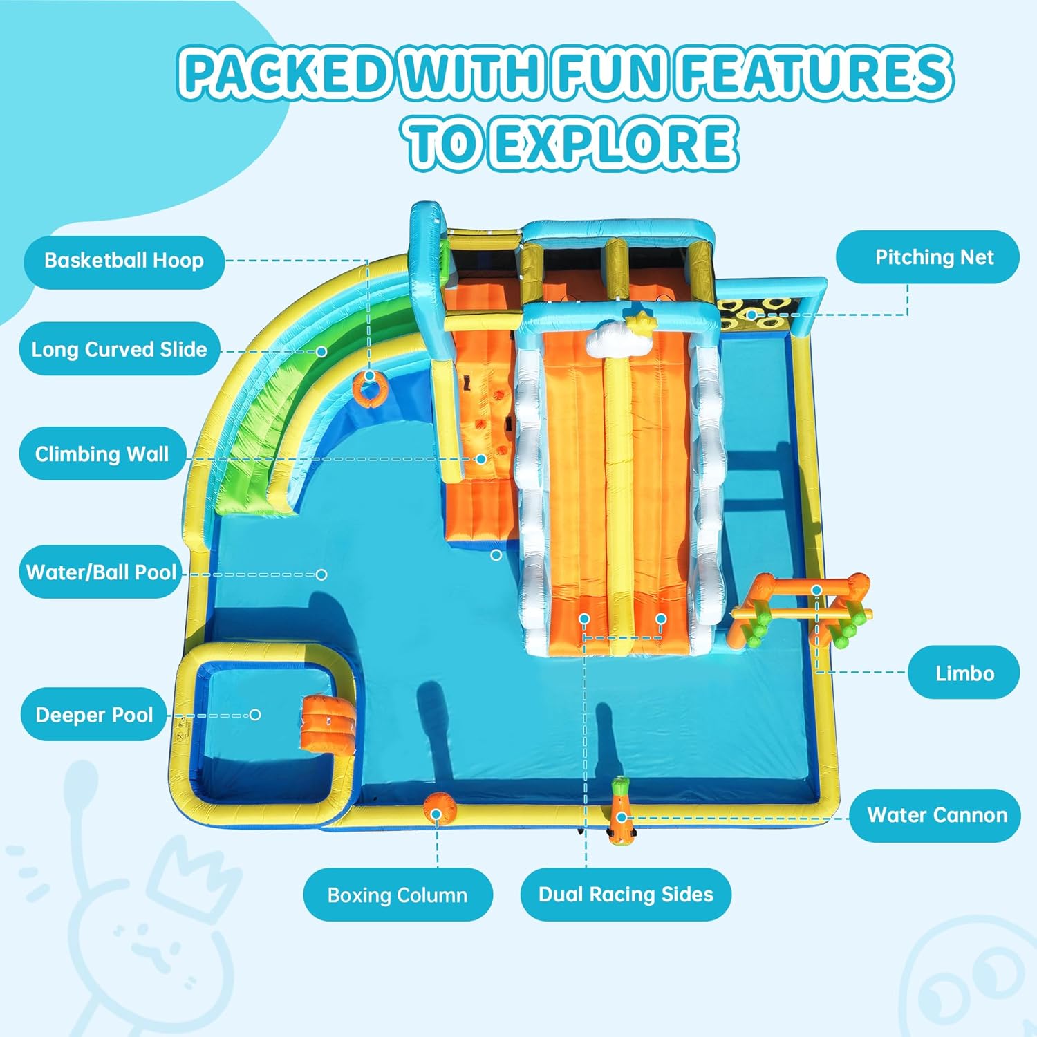 Inflatable Water Triple Slide for Kids, Water Park with Climbing Wall Water Gun Splash Pool for Backyard Outdoor Summer Fun