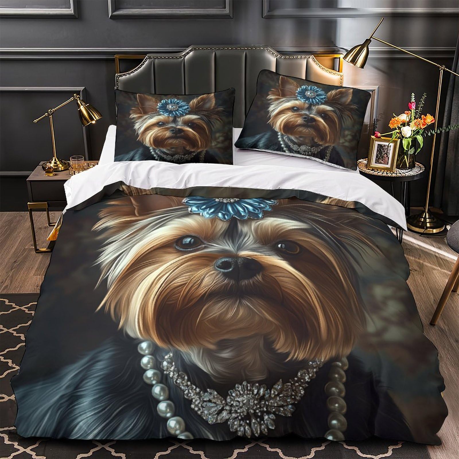 Housse de couette loup 3D 260x220 cm en microfibre douce pour lit adulte