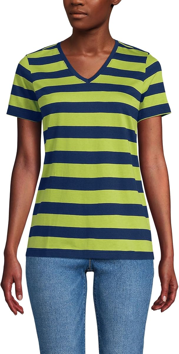 Camiseta Supima con cuello de pico para mujer | Algodón Supima cultivado en Estados Unidos, corte holgado, dobladillo recto, sin etiqueta, capas, tallas pequeña y grande