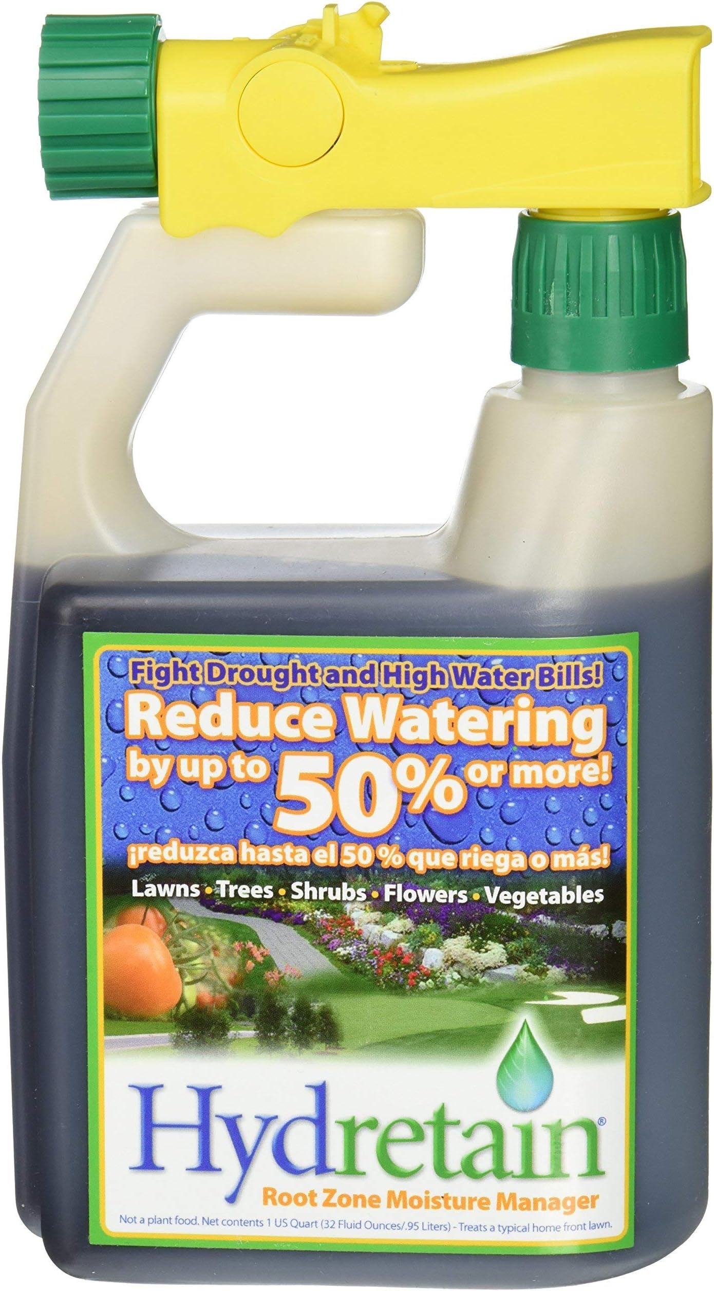 Hydretain Root Zone Moisture Manager - Drought Protection and Moisture Control for Lawns, Gardens, Containers - Reduces Watering, Delays Wilt - 2 Pack RTU 2 Quarts
