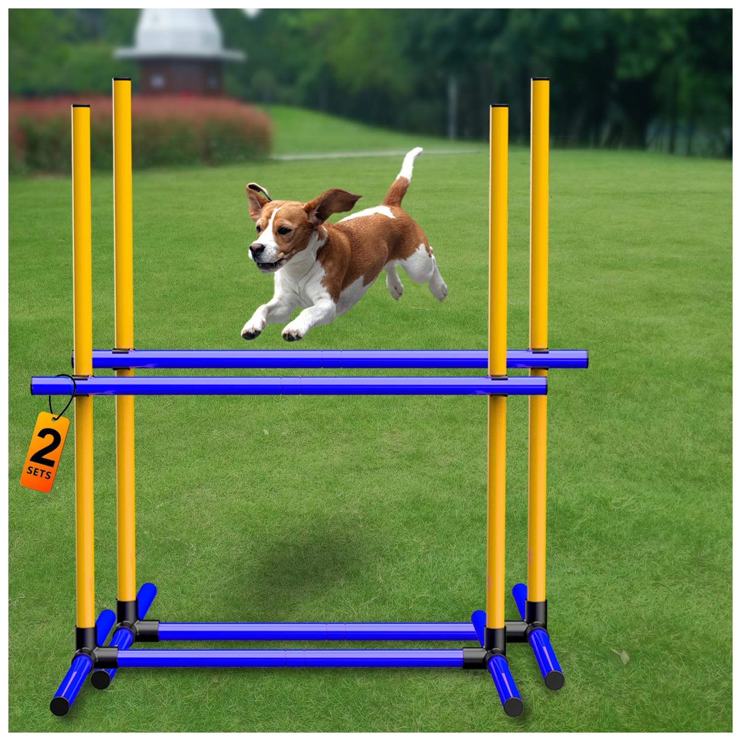 Adjustable Dog Agility Jump Set – Training Hurdles with Height Adjustable Bars, Portable Design with Carry Bag for Indoor & Outdoor Agility Courses (2 Pack)