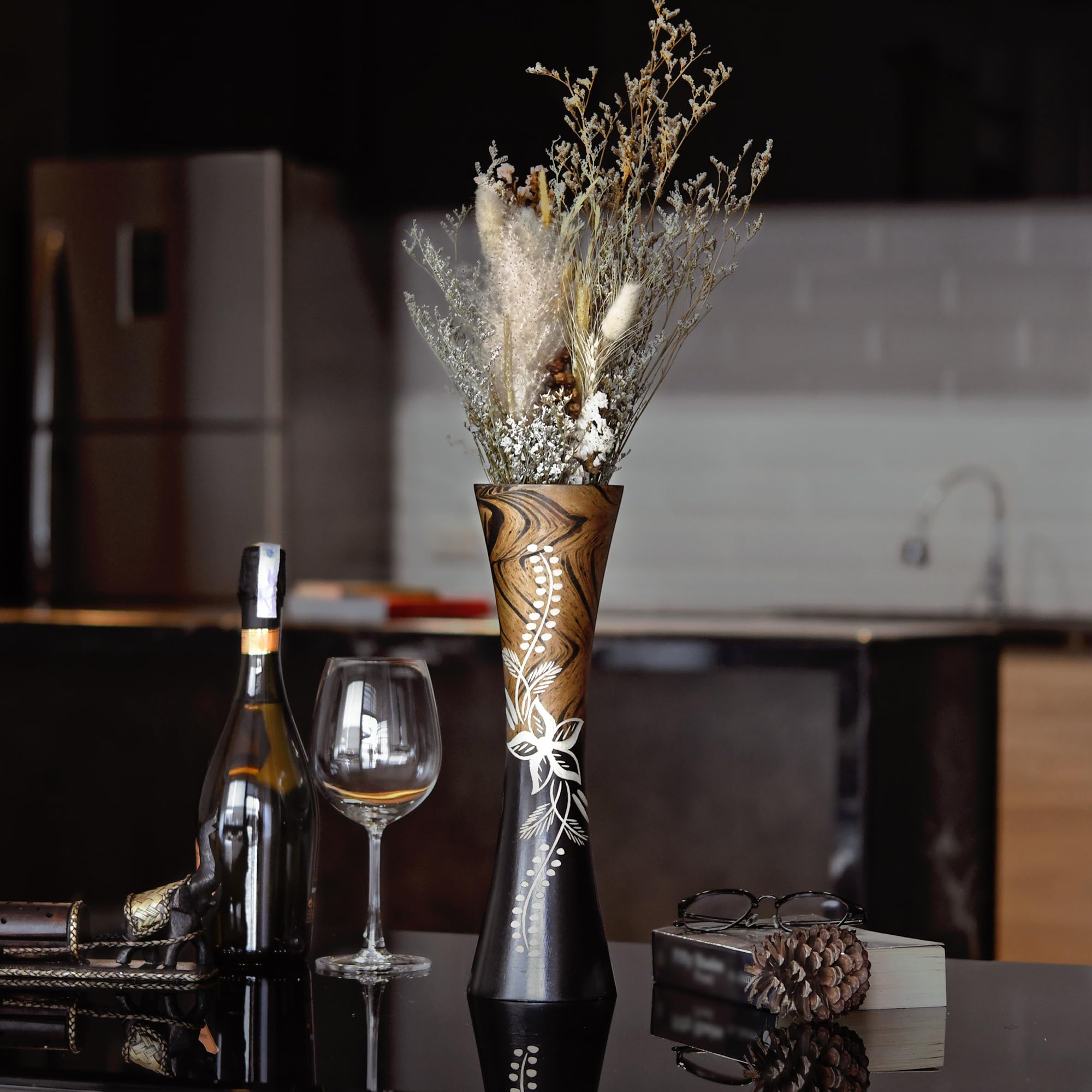 Amazon.co.jp: AeraVida 手彫り トロピカルフラワー 14インチ カーブ