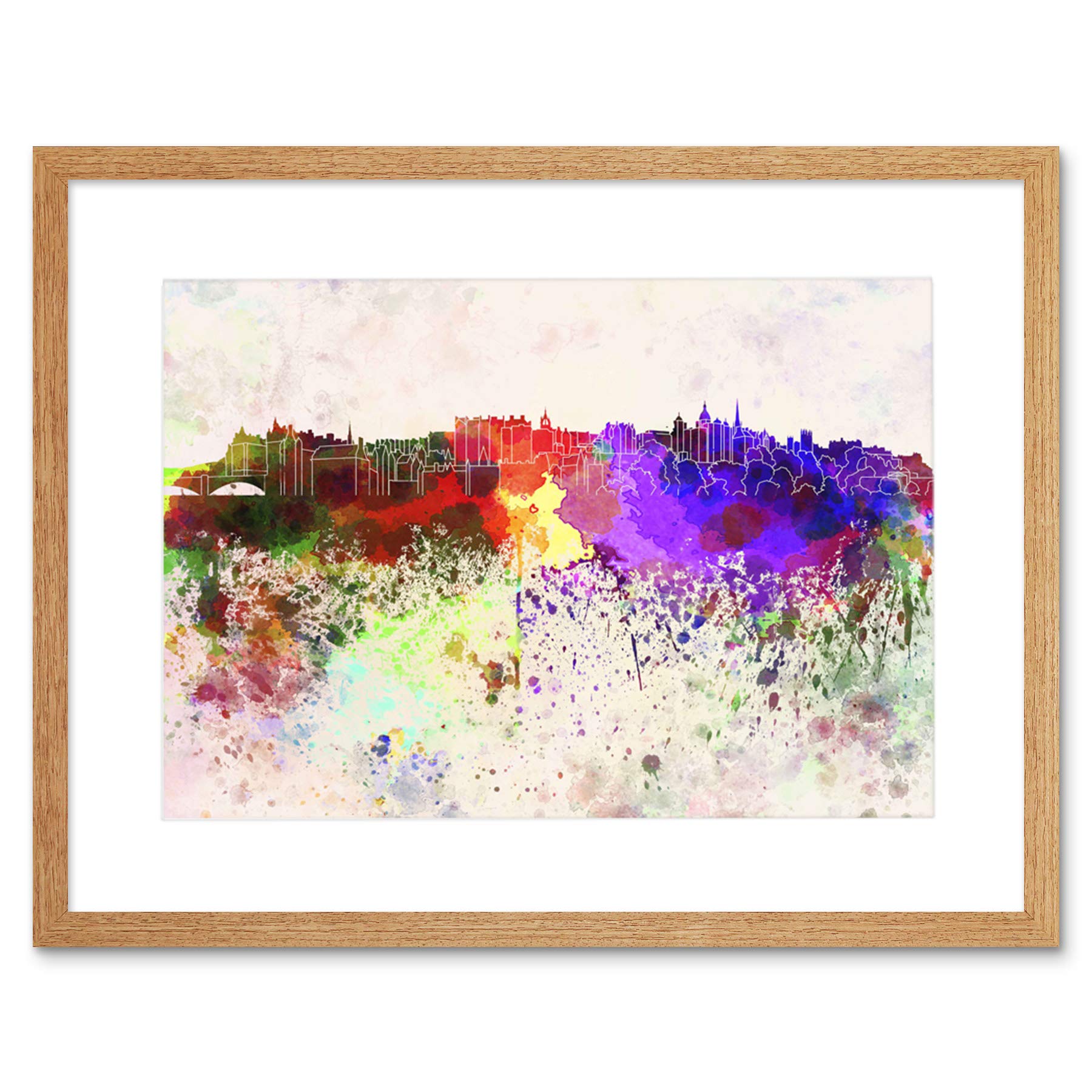 Wee Blue Coo Painting Cityscape Edinburgh Skyline Paint Splash Framed Wall Art Print
