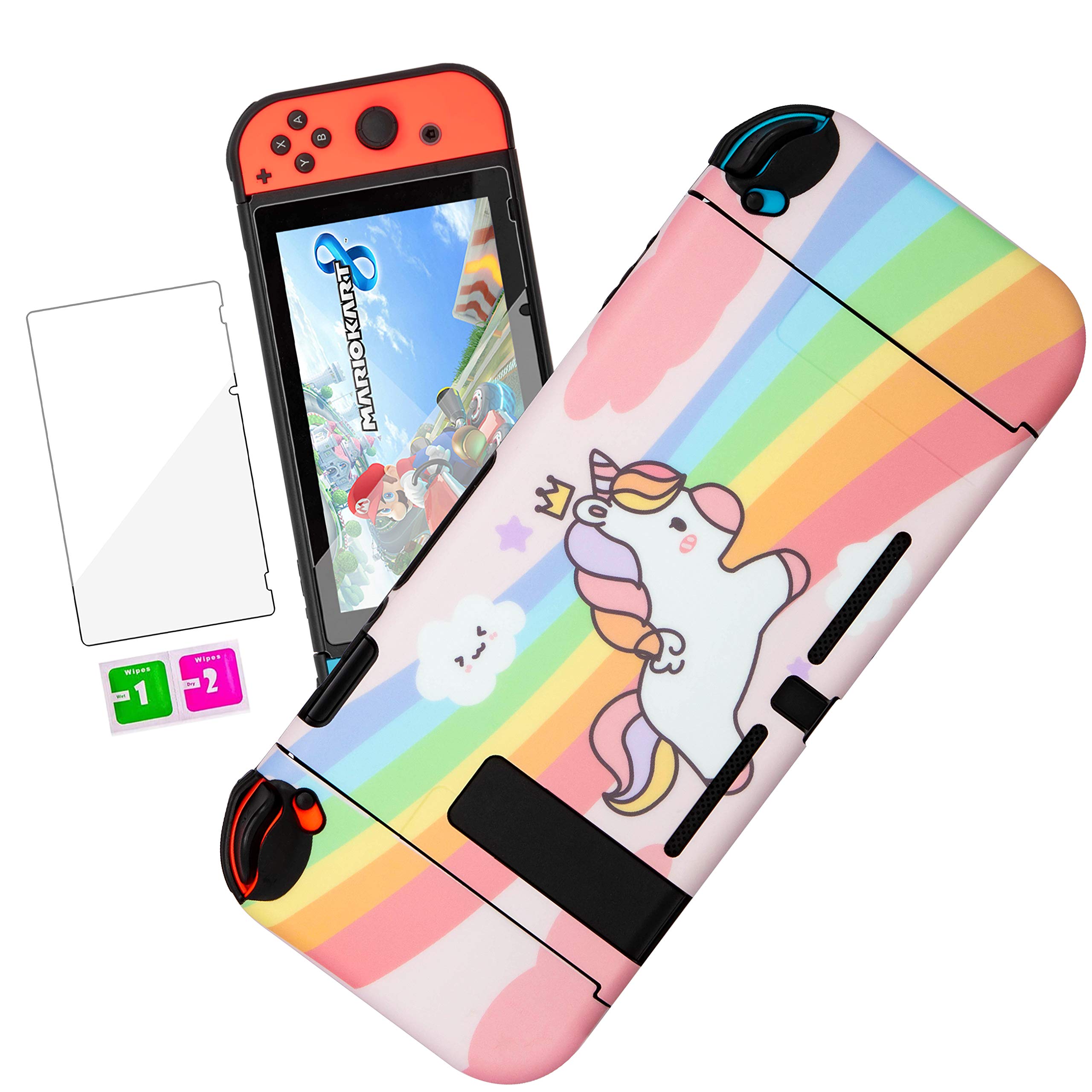 Amazon Com Oqpa For Nintendo Switch Case Cute Kawaii Cartoon Design Cover Fun Funny Unique Fashion Switch Game Shell For Girls Kids Women Screen Protector Glass Imd Hard Cases For Nintendo Switch Pink Unicorn