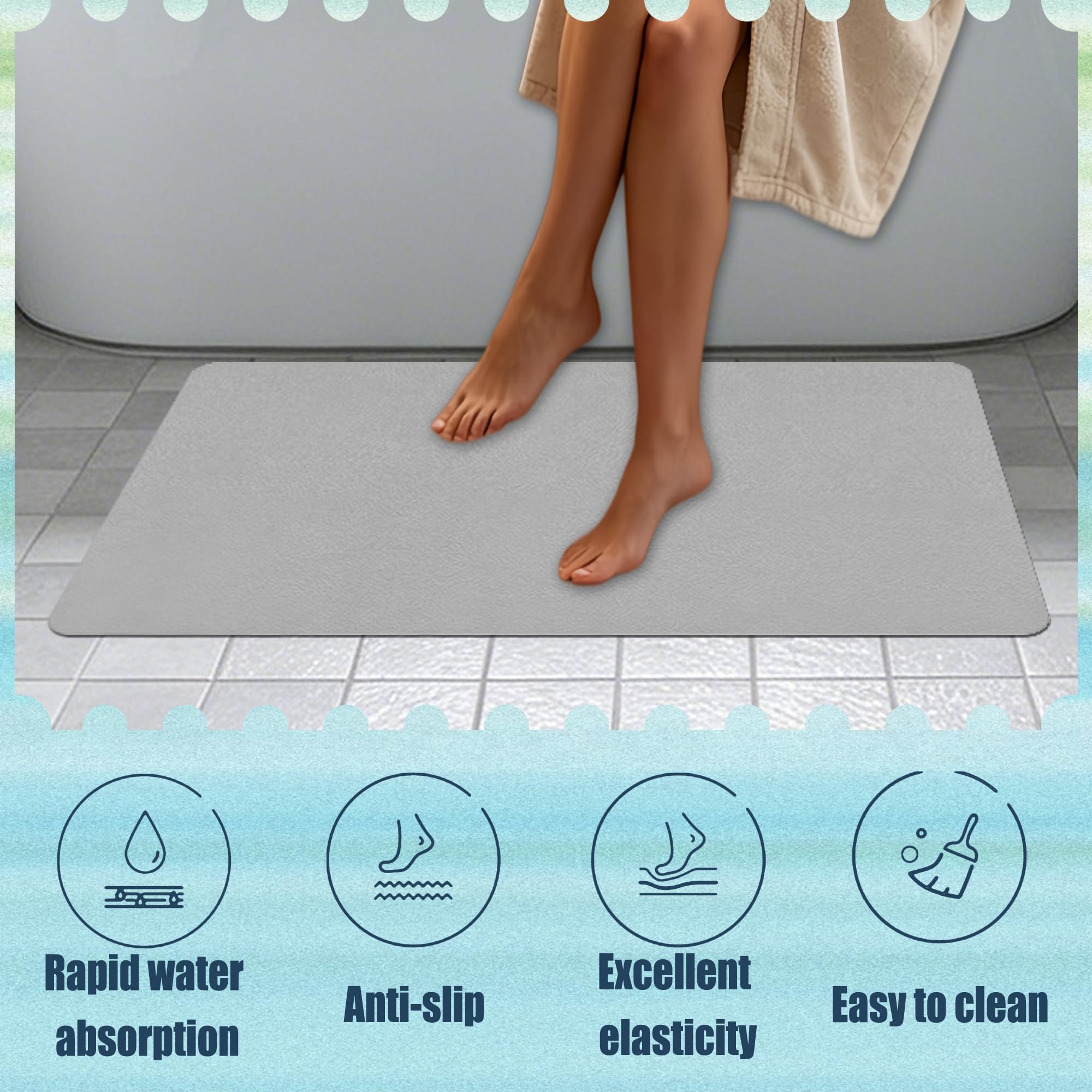 Tappeto Bagno Antiscivolo 50 x 140 cm Assorbente Diatomite Stone Bath Mat Lavabile Morbido per Pavimento Del Cucina, Piatti, Piante O Animali Domestici, Grigio Chiaro