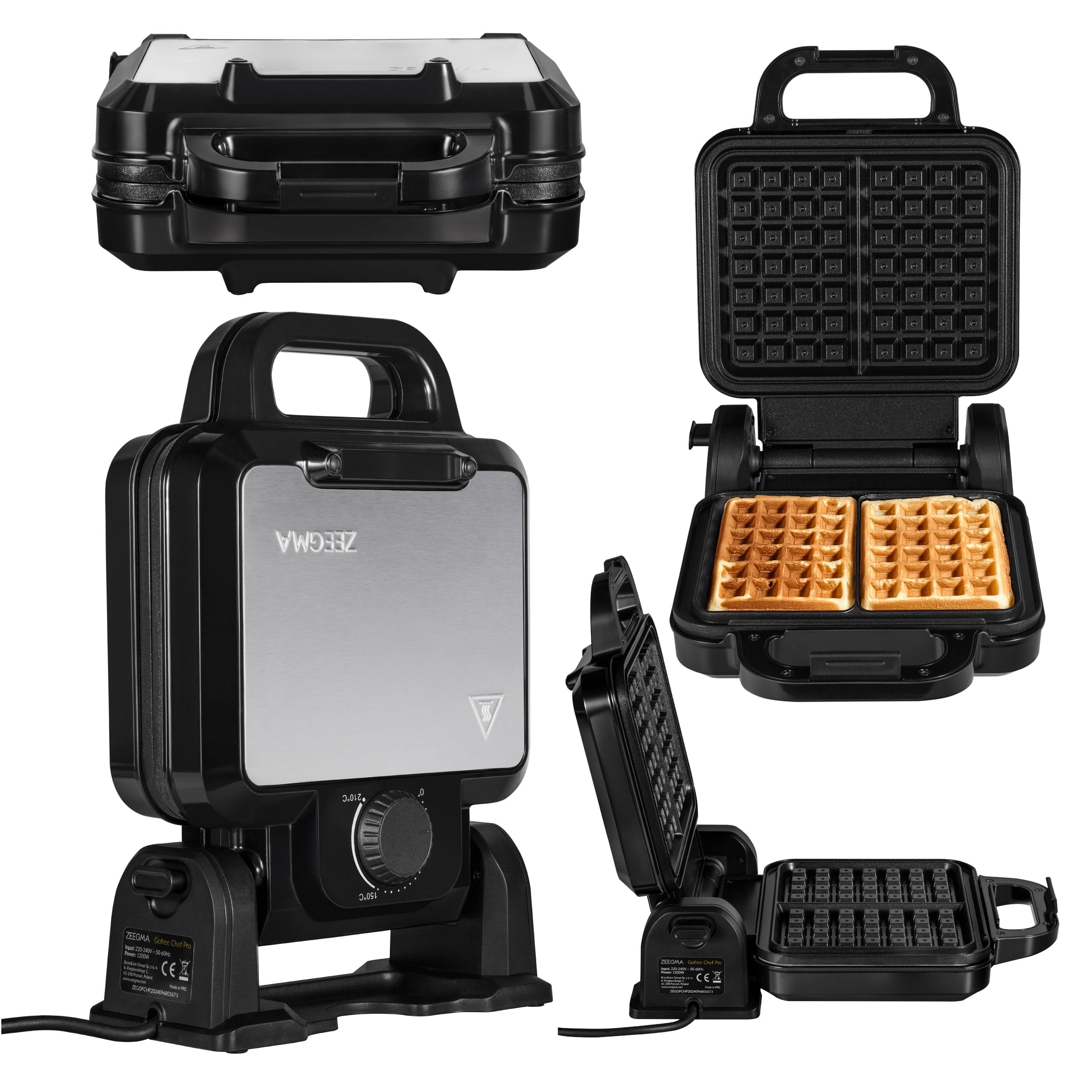 ZEEGMA GOFREE CHEF PRO Gofrera de Alta Potencia 1200 W para Gofres Belgas, Doble, Vertical, Revestimiento Antiadherente, Control de Temperatura, Indicador de Listo, Gofres Gruesos