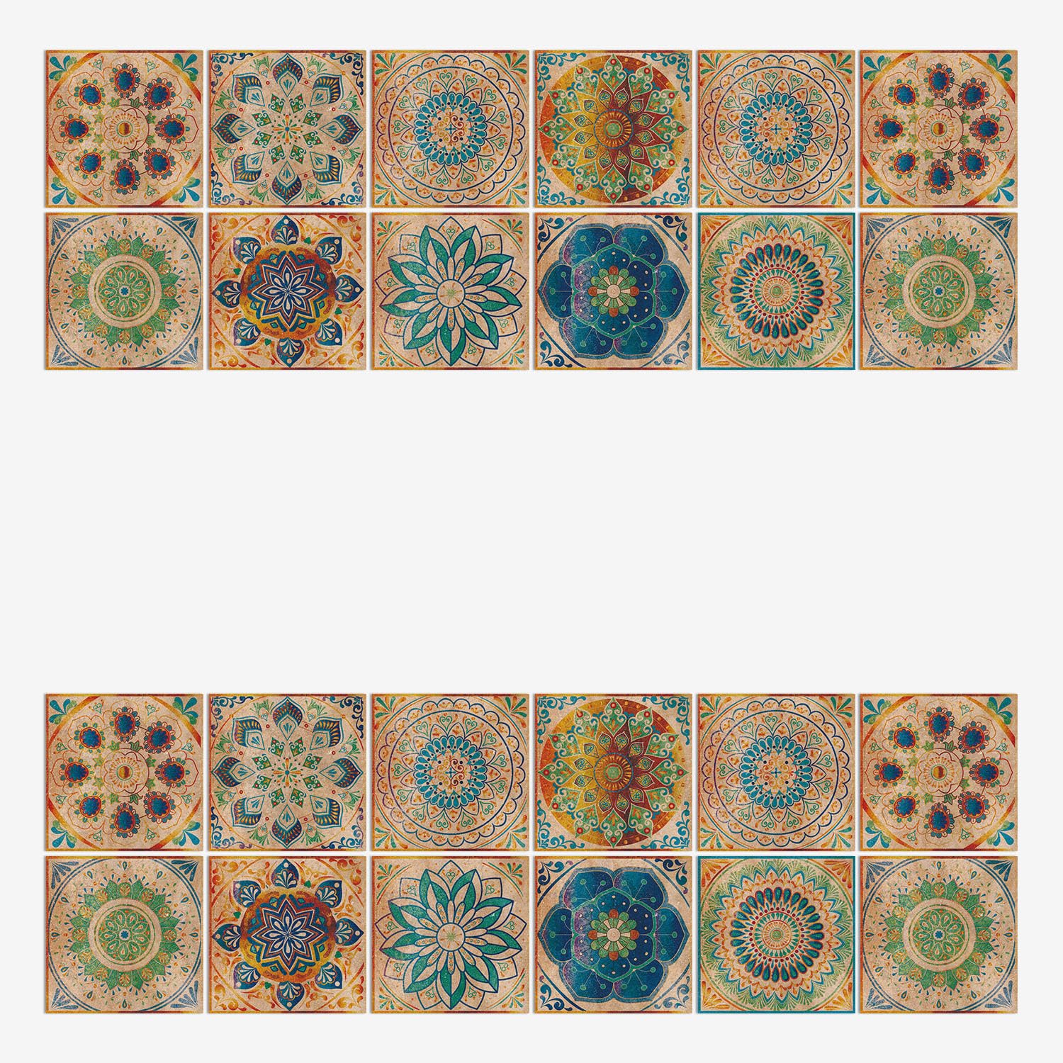 LMYSXAOZ 24 PCS Tile Stickers Stick on Tiles, Self Adhesive Wall Tiles for Bathroom Kitchen, Oil Proof DIY Peel and Floor Mandala (20x20cm,Mandala 4)