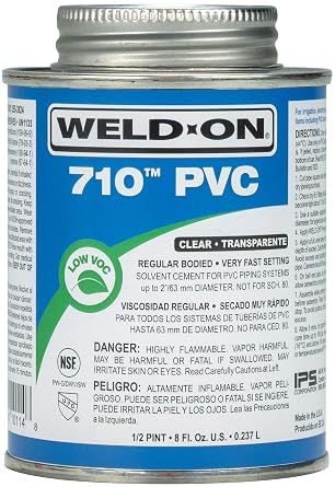 WELD-ON 10114 710 PVC Regular-Bodied High-Strength Solvent Cement - Very Fast-Setting and Low-VOC, Clear, 1/2 Pint 8 fl oz