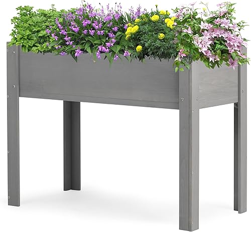 Cama de jardín elevada de 31 x 31 x 16 pulgadas con patas, maceta de madera elevada para plantas al aire libre