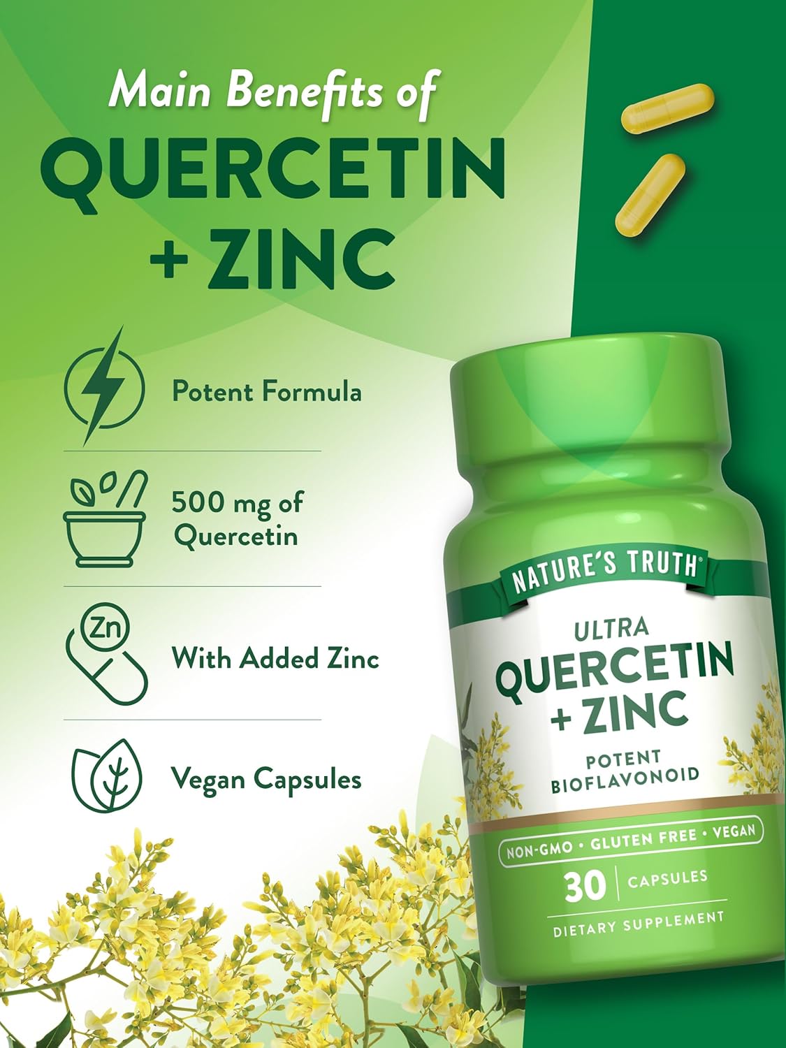 Nature's Truth Quercetin with Zinc | 30 Capsules | Vegan, Non-GMO & Gluten Free Supplement | Potent Bioflavonoid - Image 5