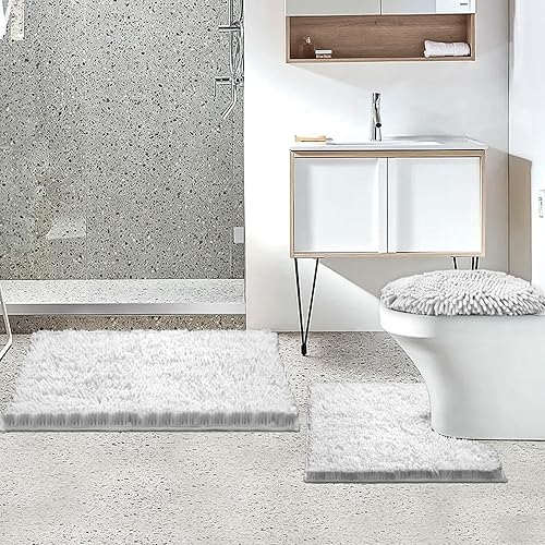 Miniatura 2 de Juego de 3 alfombras de baño de felpilla ultrasuave, antideslizante y súper absorbente, parte inferior de PVC fuerte, lavable a máquina, para baño,