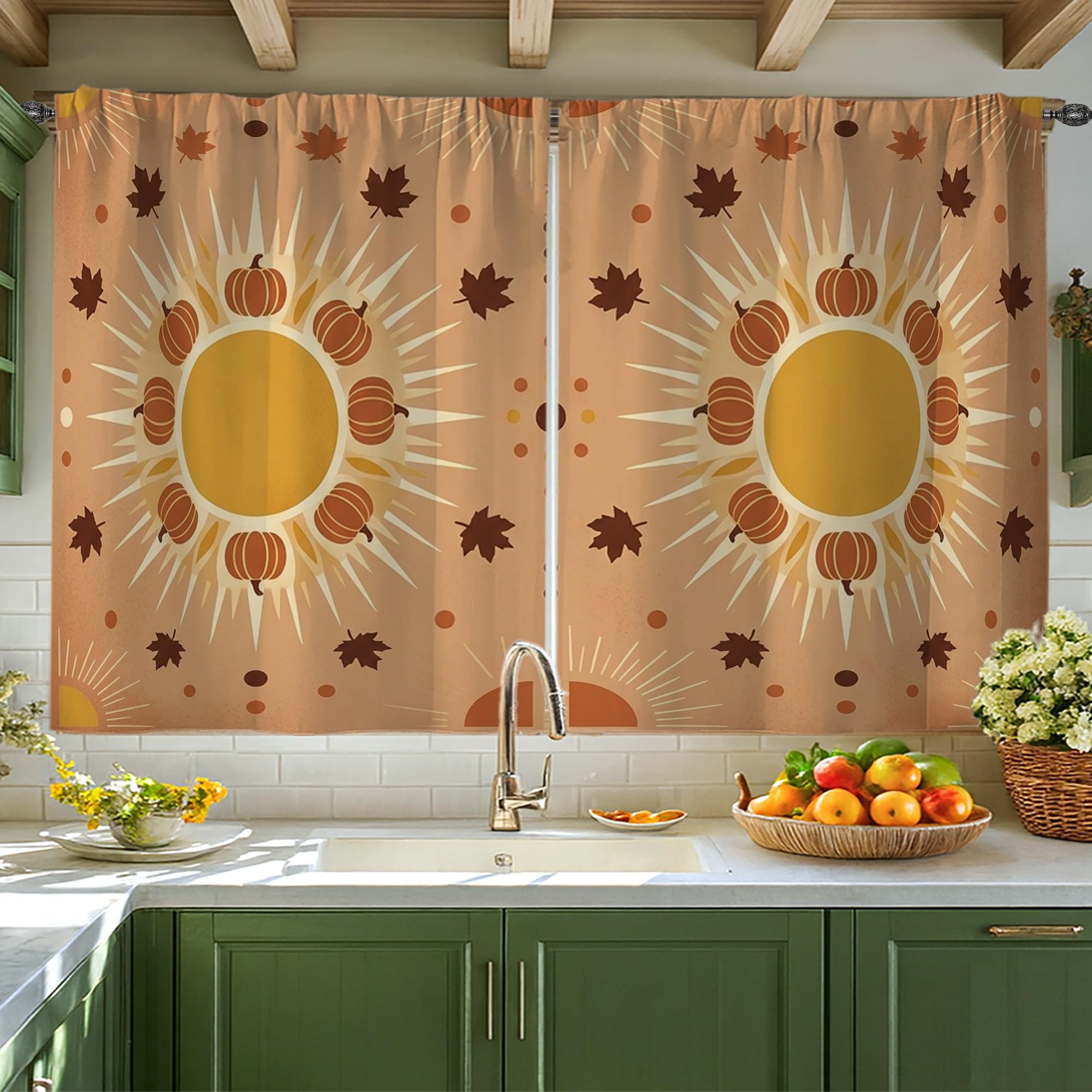 Rideaux de cuisine automne orange pour petit évier et fenêtre étroite de camping-car
