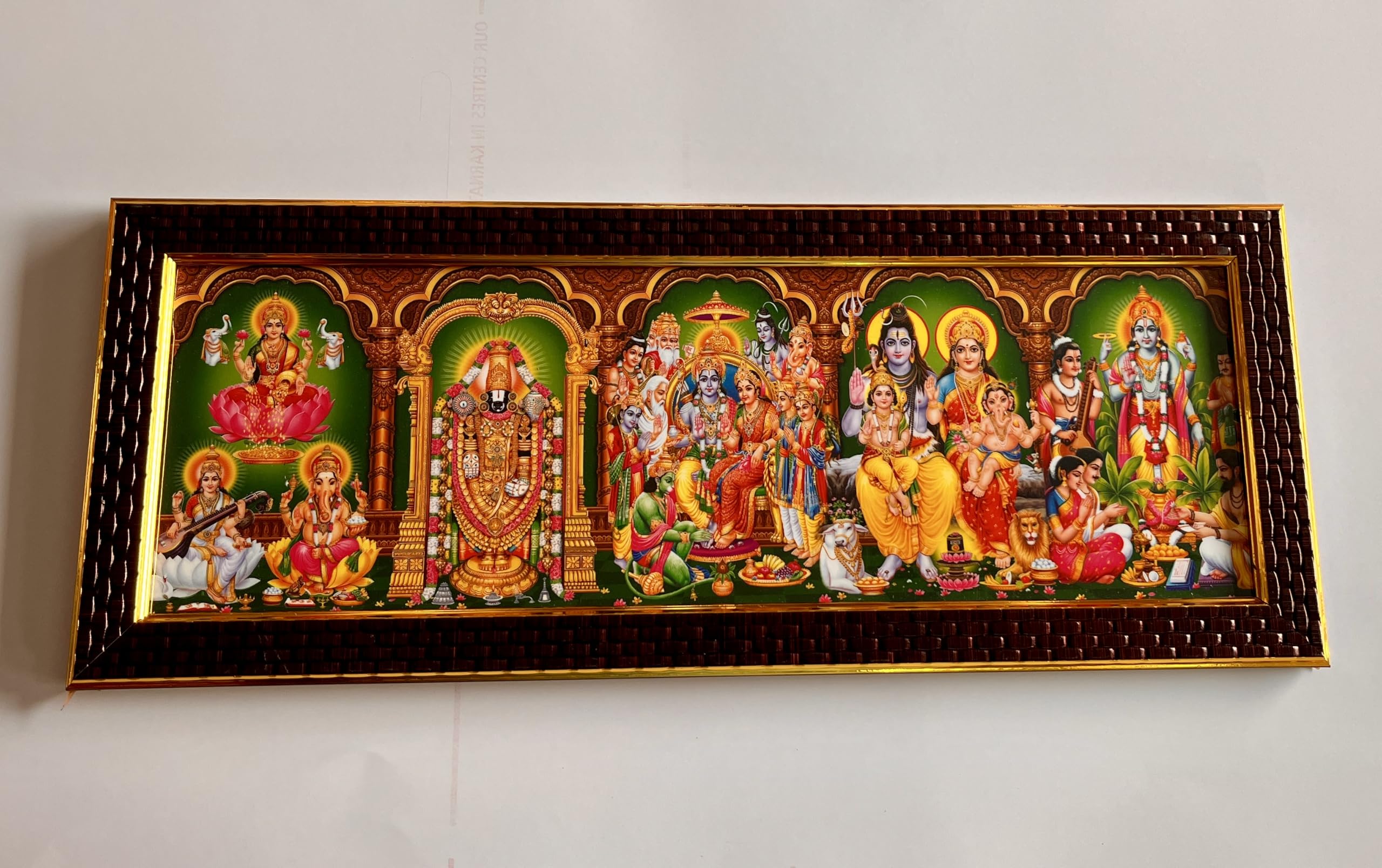 Framtastic Five in One Gods Photo Frame for Pooja, of Ganesha-Saraswati, Ram Pattabhishekam, Lord Venkateshwara, Shiva Family and Satyanarayana Swamy (Engineered Wood, Wall Mount, Multicolour)-image-26