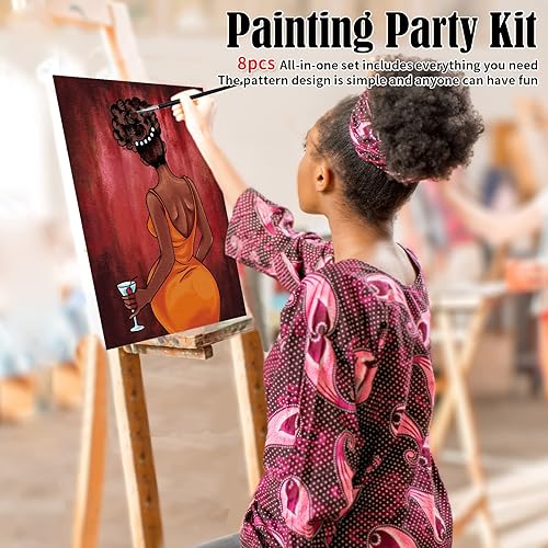 Miniatura 3 de VOCHIC Paquete de 8 lienzos predibujados para pintar para adultos, suministros para fiesta de pintar y beber, kit de pintura, lienzo estirado con