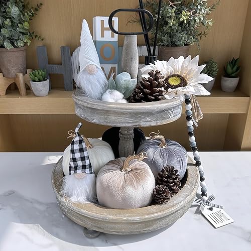 Miniatura 3 de Winlyn 4 calabazas de terciopelo sintético surtidas, calabazas de tela decorativa, calabazas de espuma en blanco, negro, gris, gris topo, de 5