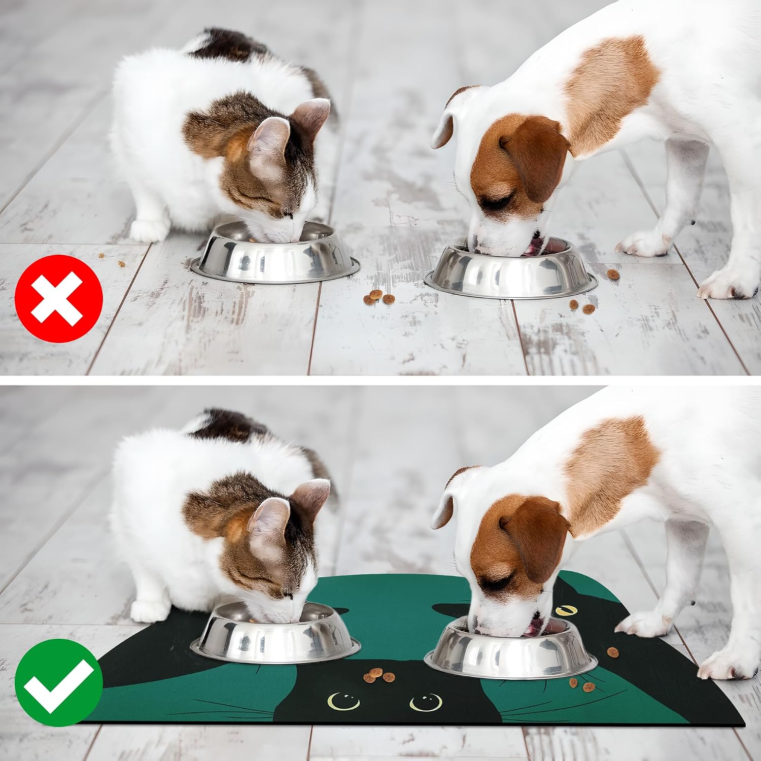 Cat Food Mat - Pet Feeding Mat for Floor, Non-Slip, Waterproof, Super Absorbent, Easy to Clean, Blue, Cat, Dog 18.1''x9.8'' image 5