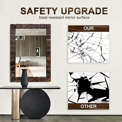 Miniatura 6 de Espejo de pared con marco de madera rústica, espejo de tocador de madera maciza de 36 x 24 pulgadas para baño, dormitorio o entrada, montaje