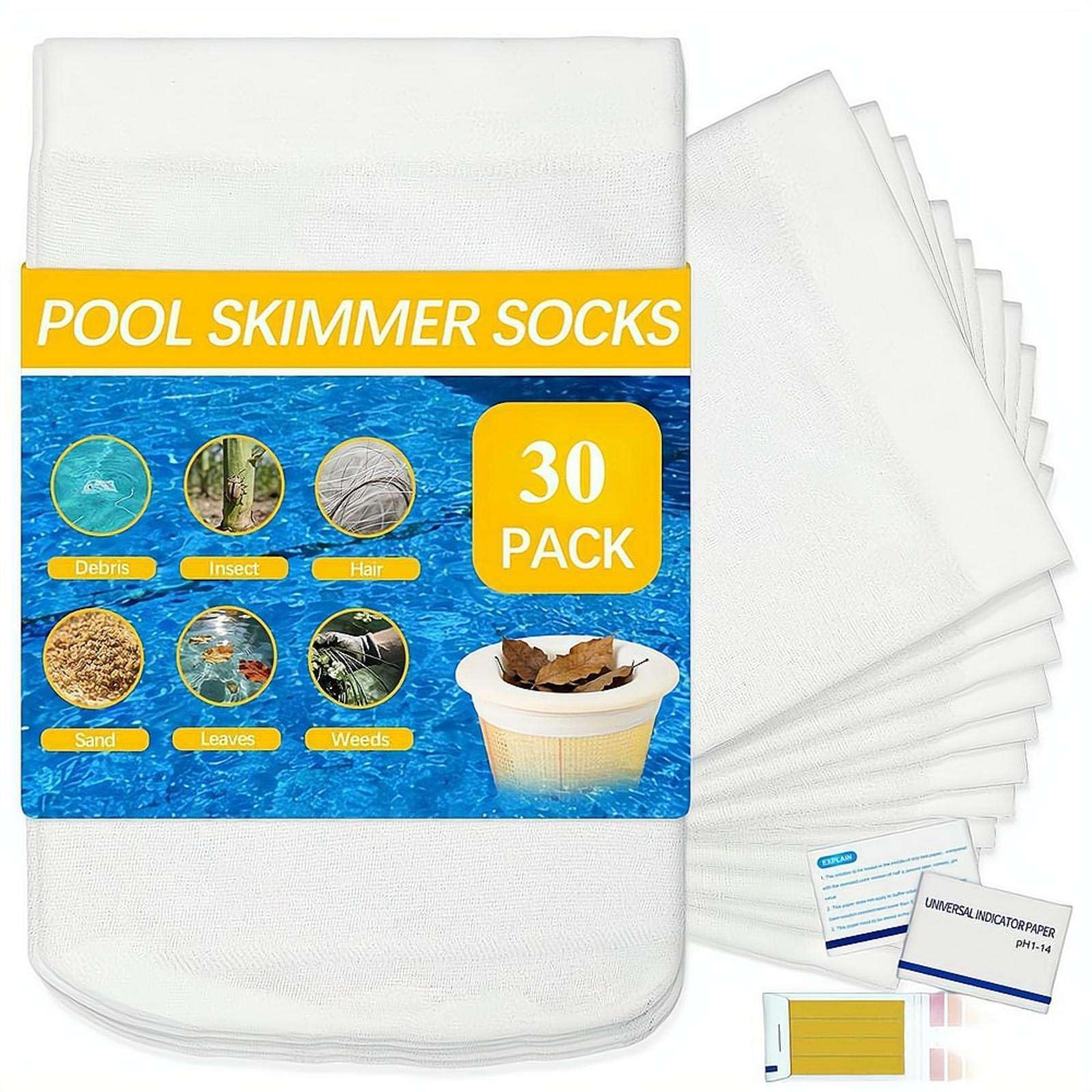 30 Pack Pool Skimmer Socks, Fine Mesh Pool Filter Socks for Skimmer Basket 2.8–7 Inch, Elastic Leaf Hair Catcher Net Replacement Bags for Inground Pools Filter System Maintenance