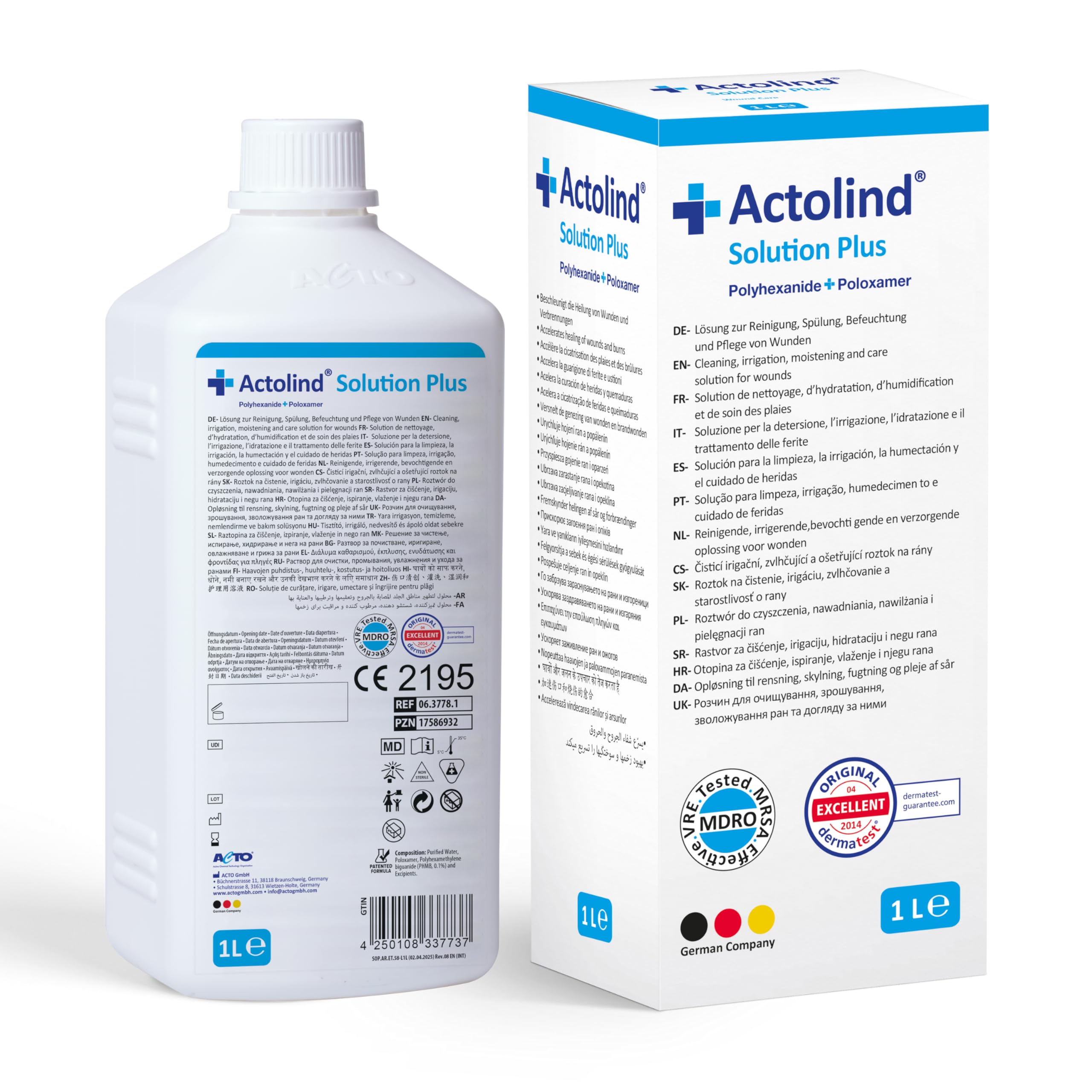 Actolind Solution Plus 1000 ml – Solución antiséptica para lavado de heridas y quemaduras | Dispositivo Médico CE Clase III
