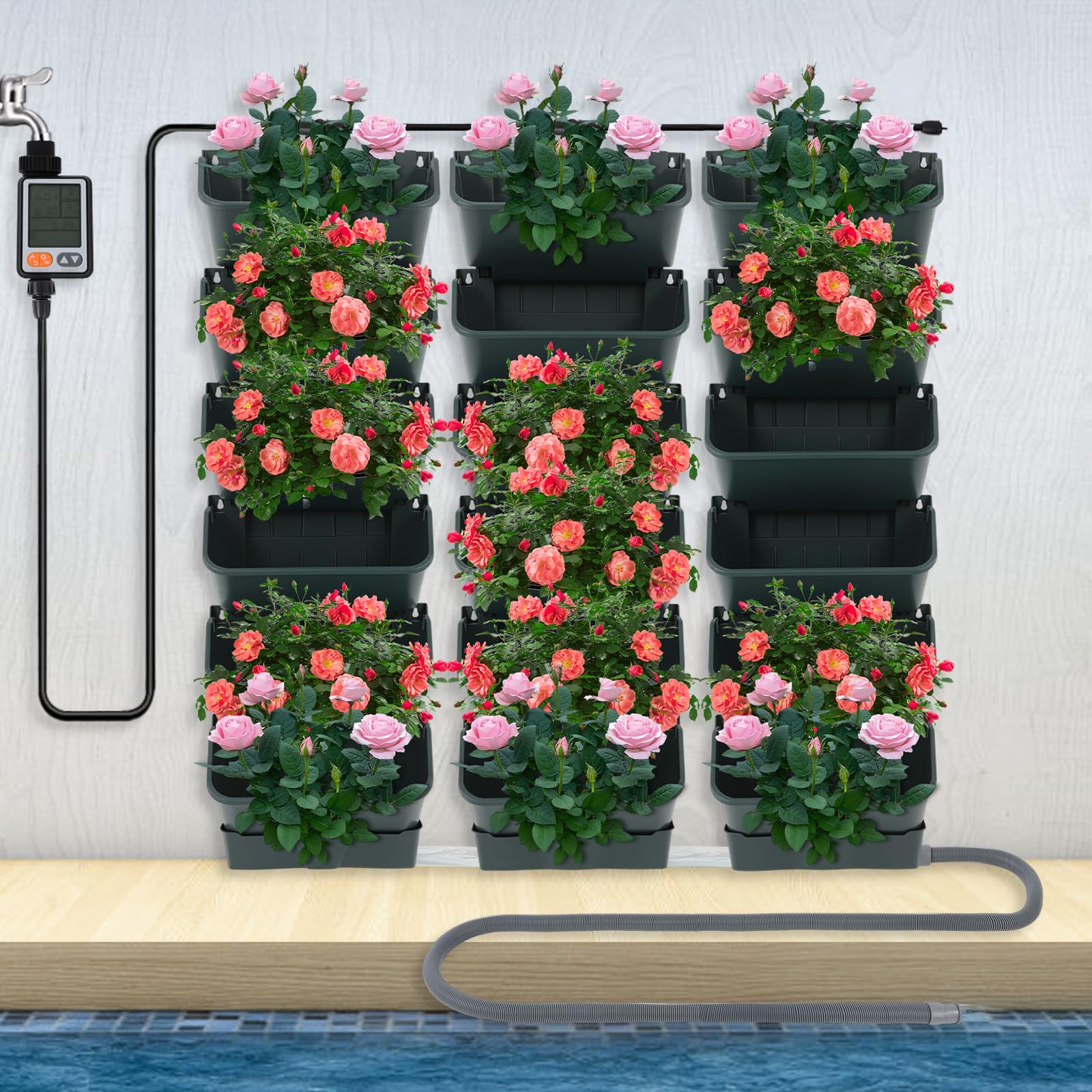 Hängende vertikale Wand Pflanze mit Automatischem Bewässerungssystem, Platzsparende Pflanzenwand Vertikaler Garten Pflanzenwand Blumentopf Set für Hof Garten Balkon Home Decoration (Grün)