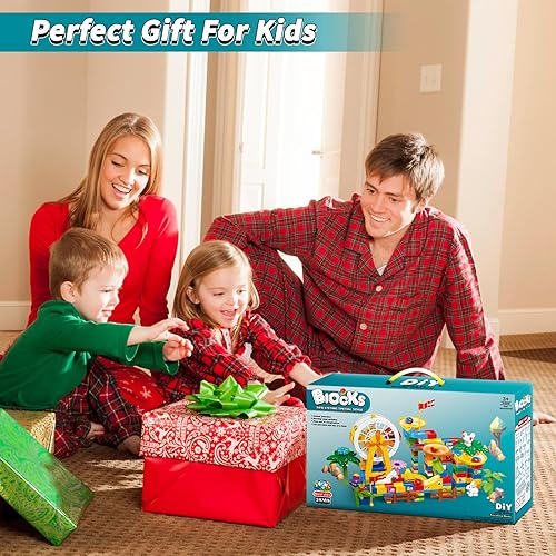 Miniatura 7 de Bloques de construcción de Marble Run para niños a partir de 3 años, 247 piezas de rueda de la fortuna de mármol, laberinto de mármol, juego de