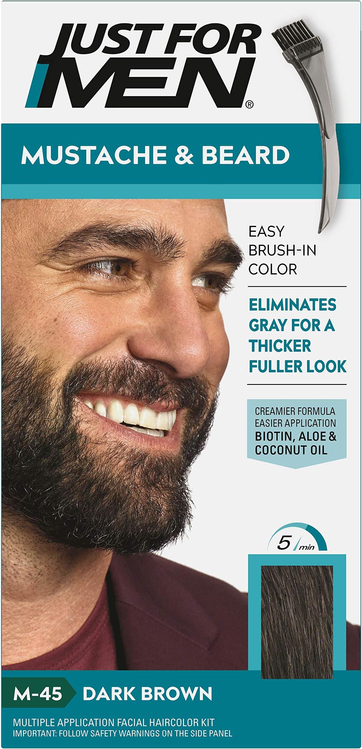 JUST FOR MEN Color Gel Mustache & Beard M-45, Dark Brown (Value Pack of 4)