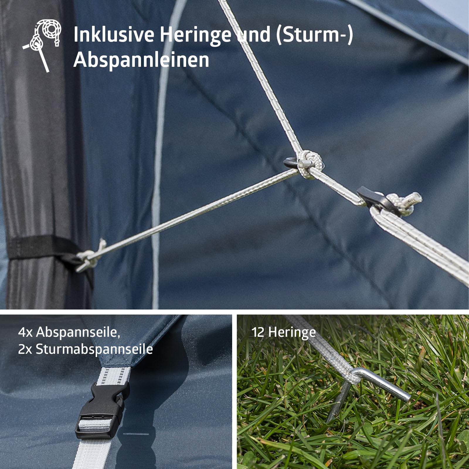 Campout Aufblasbares Vorzelt für Wohnwagen & Wohnmobil – 300 x 250 cm – 3000 mm Wassersäule – Anbauhöhe 235-250 cm – Aufbau in 15 Min – Inkl. Pumpe & Sturmabspannleinen