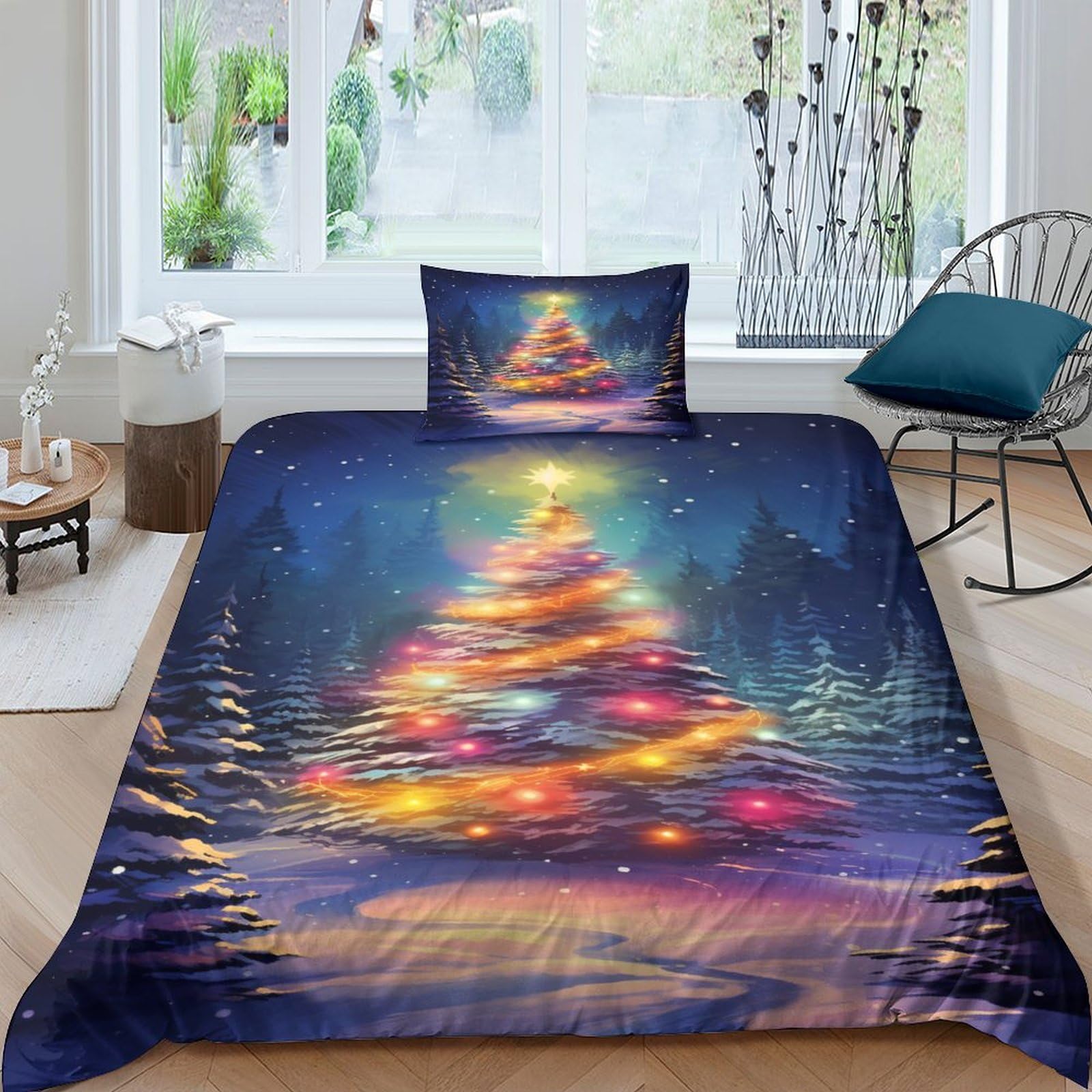 Housse de couette 3D imprimé étoiles au néon parure de lit microfibre 135x200