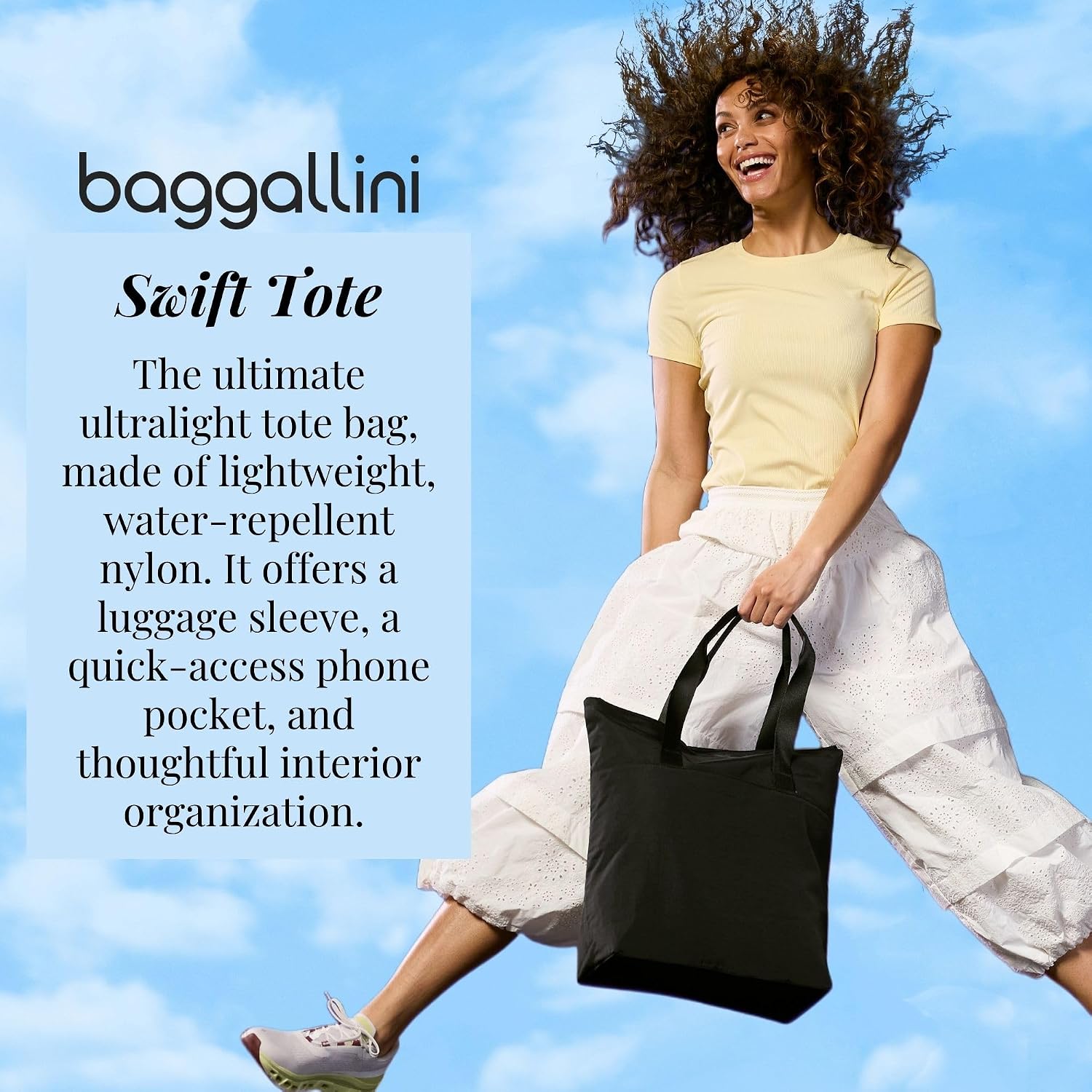 Baggallini Swift Tote Bag for Women - Lightweight 12x16 Nylon Zipped Travel Carry On Bag w/Luggage Sleeve