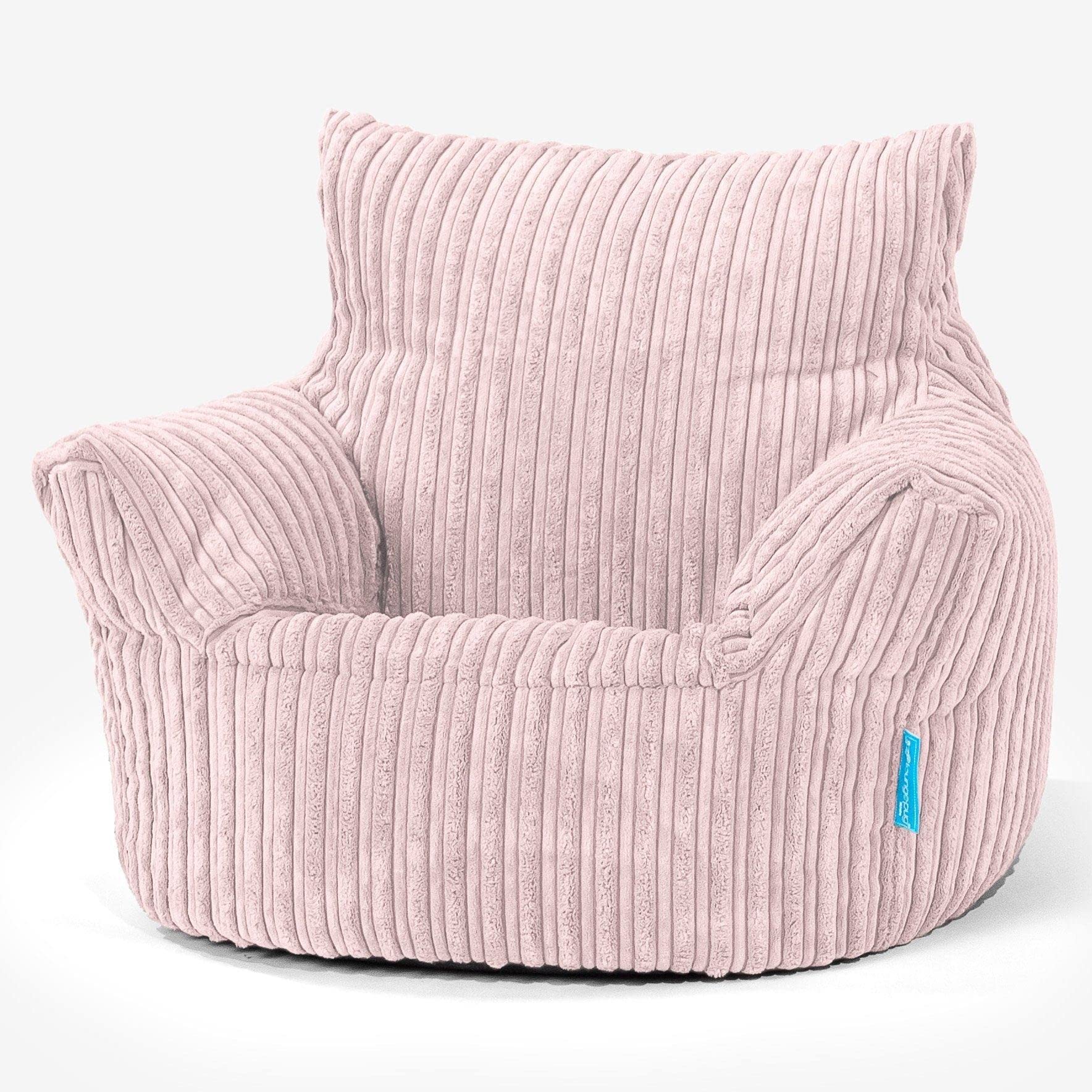 Lounge Pug Fauteuil Pouf en Velours Côtelé pour Enfant - Cocooning & Douillet, Léger et Facile à Déplacer - Rose Clair