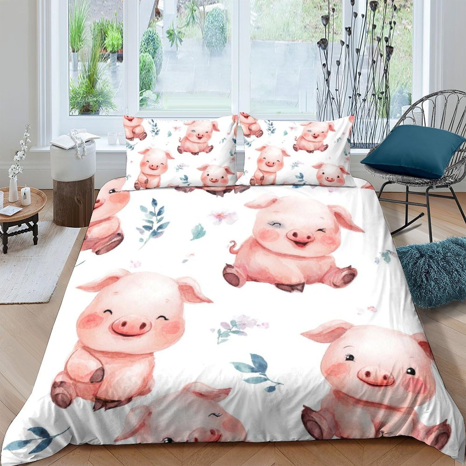 Ctjqhvkz Style-1 3D Printed Cute Pig Fitted Sheet Microfiber Soft Breathable Cartoon Animal Bed Cover For Bedroom Dorm Decor Single（135X200cm）