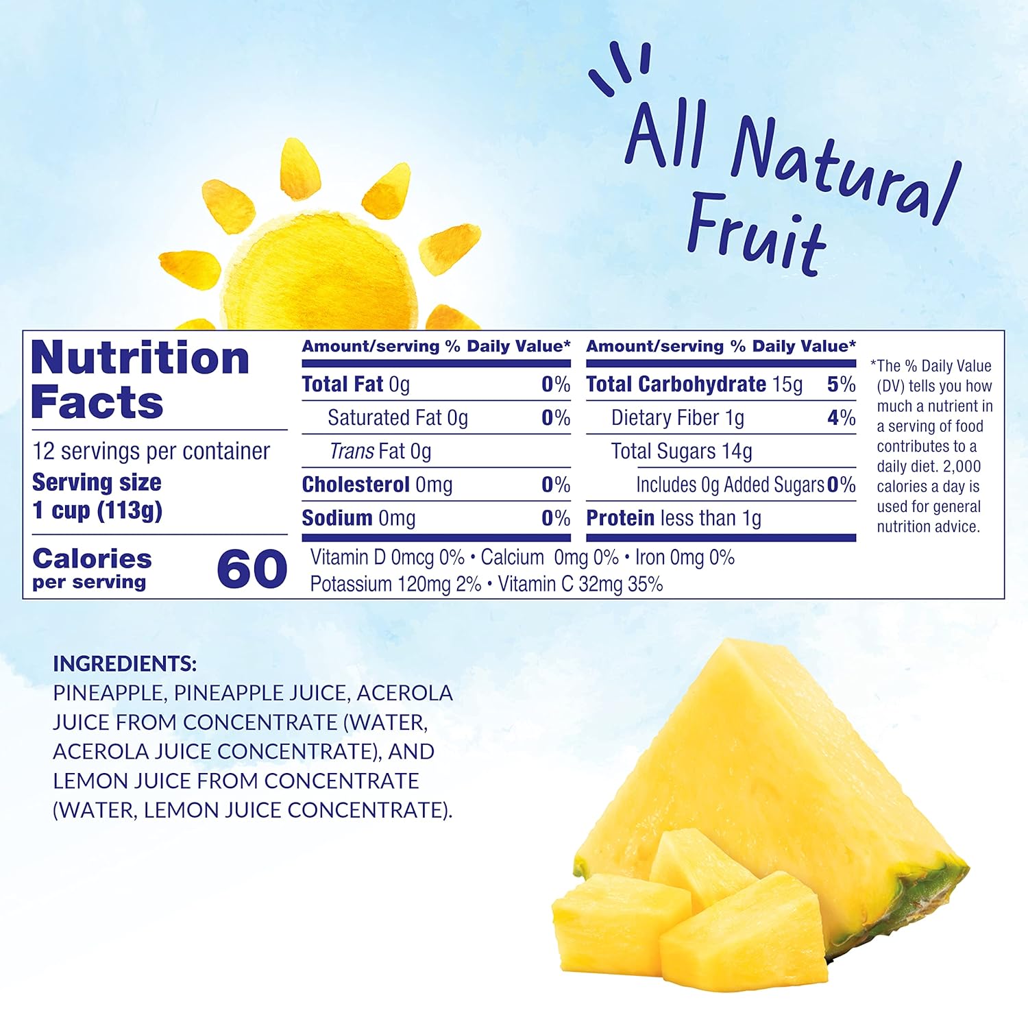 Dole pineapple fruit cups nutrition facts