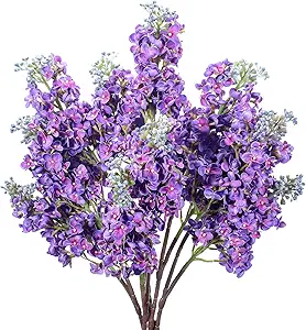 6 Pcs 25 Artificial Lilac Flowers Fake Delphinium Antirrhinum Stem Silk Flower Faux Floral Arrangement for Vase Table Centerpiece Wedding Bouquet Home Decoration (Purple)