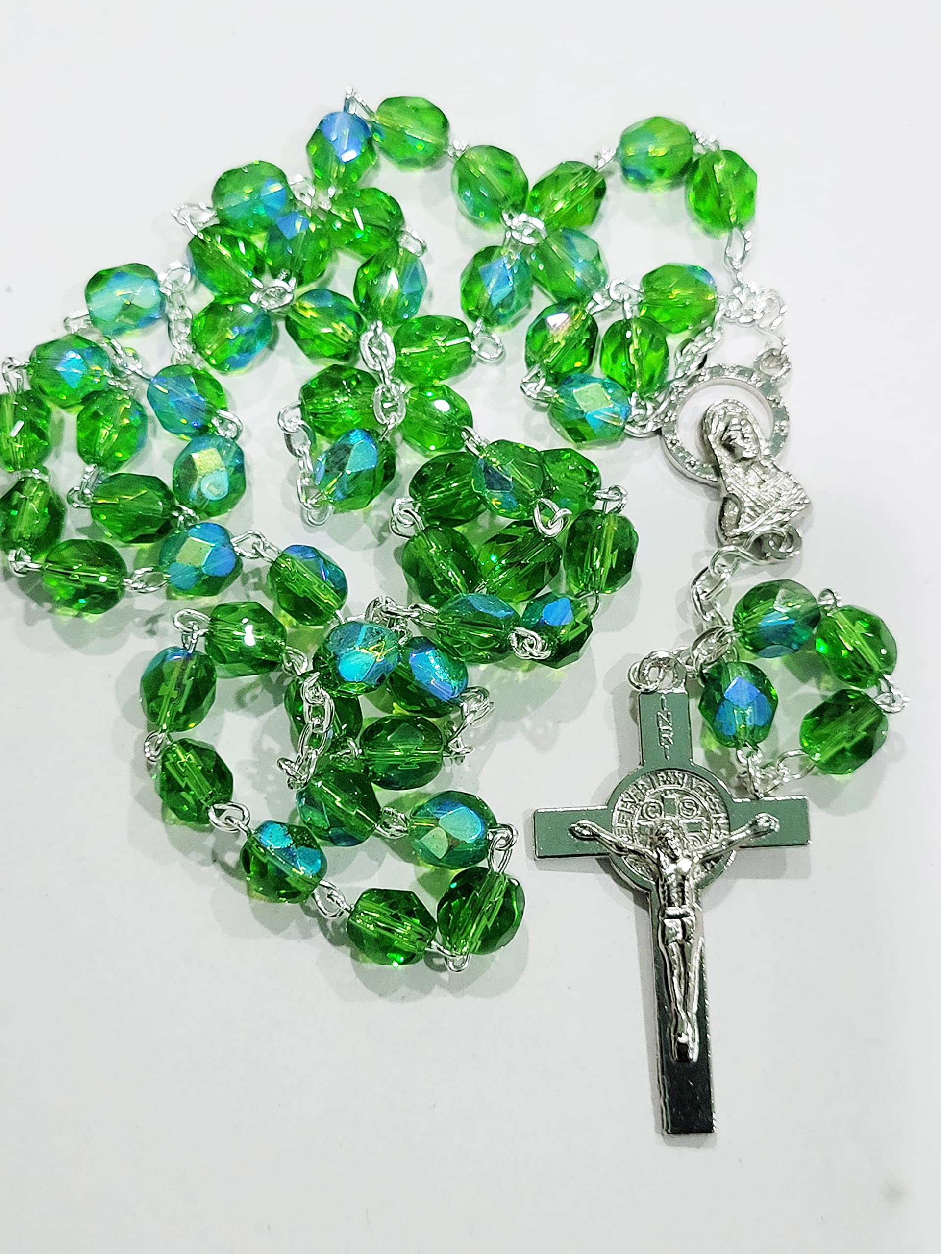 Crystal Beads Catholic Praying Rosary for Men & Women with St Benedict Cross (6mm)