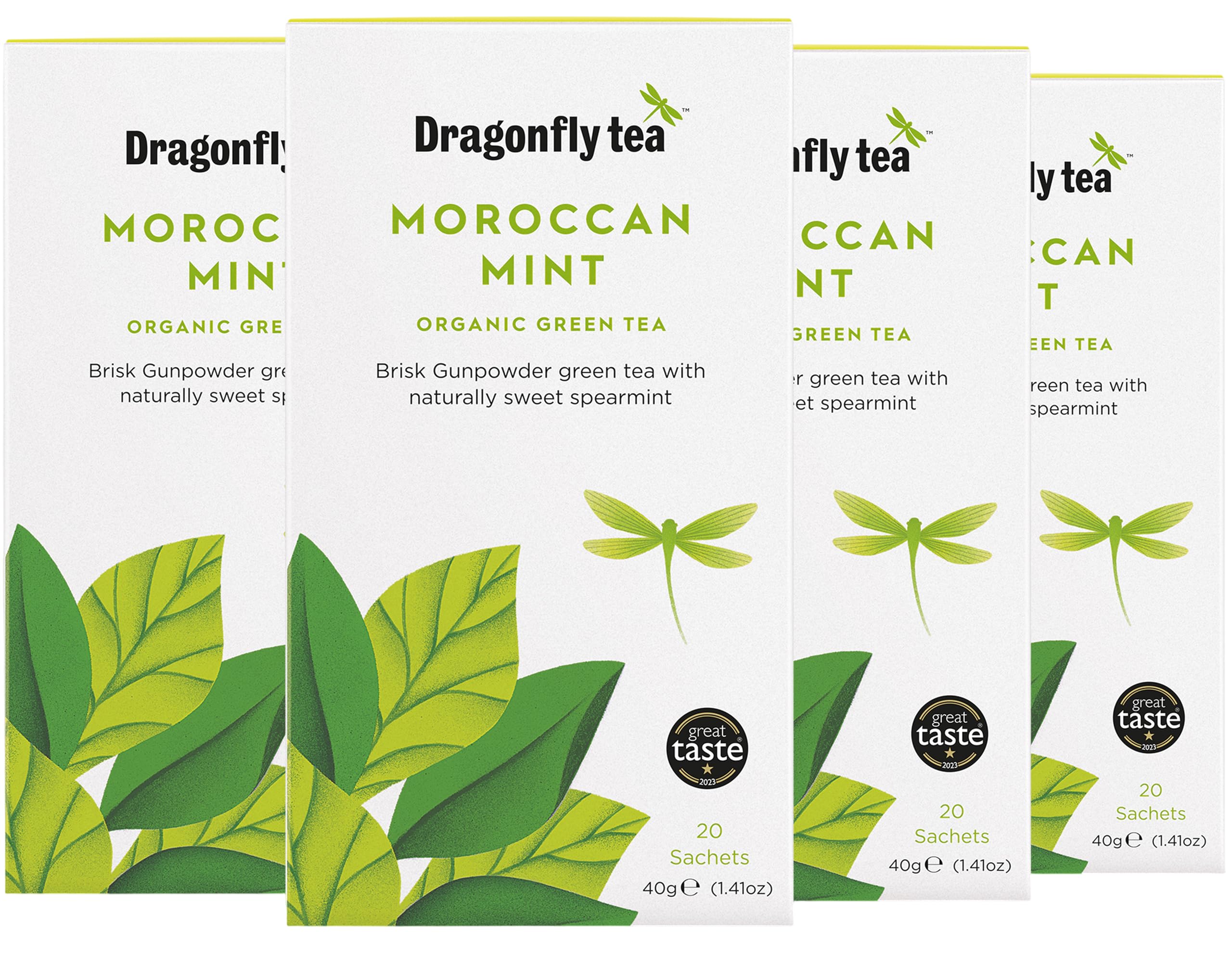 Dragonfly Moroccan Mint Tea | Pack of 4 x 20 Organic Teabags (80 Teabags) | Mint Tea Bags | Green Tea Bag | Reviving & Sweet | Compostable Tea Bags