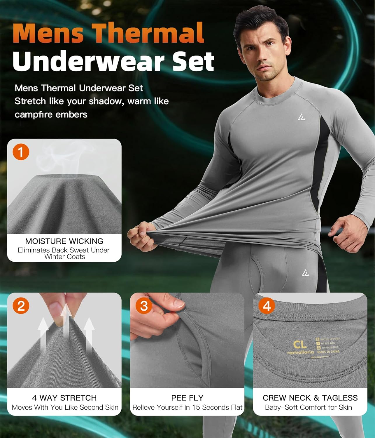 CL convallaria Thermal Underwear Long Johns Set Mens Winter Gift Hunting Gear Sport Base Layer Bottom Top - Image 2