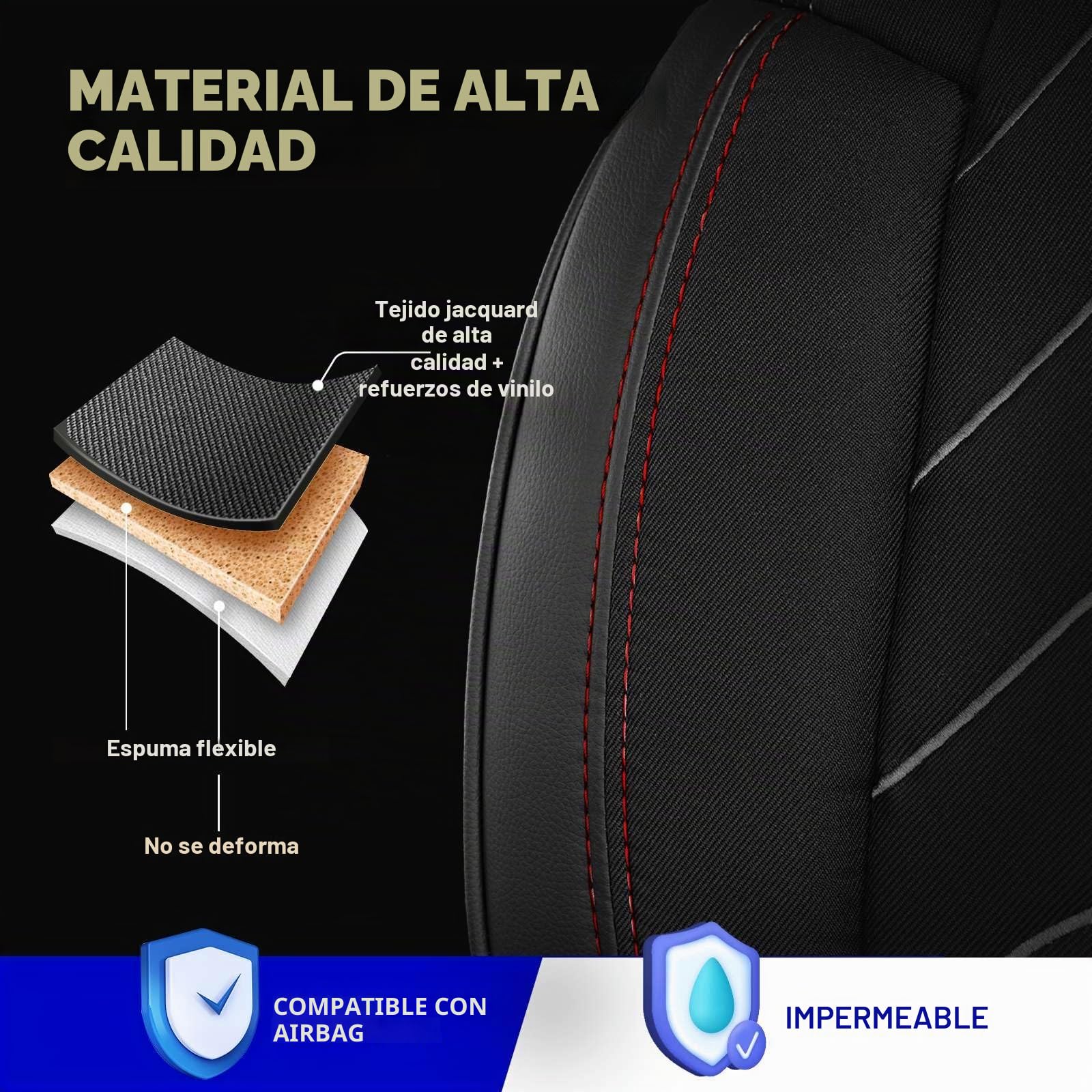 Fundas universales para asientos de coche 2+1 para Renault Master (2011-2025), Opel Movano (2022-2024) – Funda de asiento delantero de lino, Negro-Rojo, Juego de asientos delanteros de