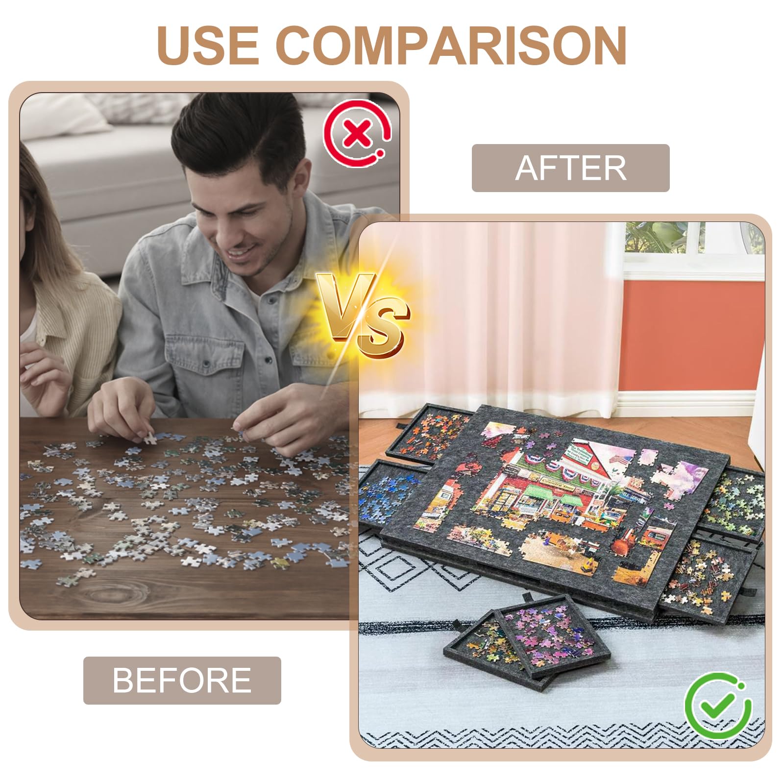 Tavolo puzzle inclinabile da 1000 pezzi, con supporto e copertura 2 in 1 e 6 cassetti, tavolo puzzle portatile per adulti, con ripiano in feltro (nero, 77 x 53,6 x 4,2 cm)