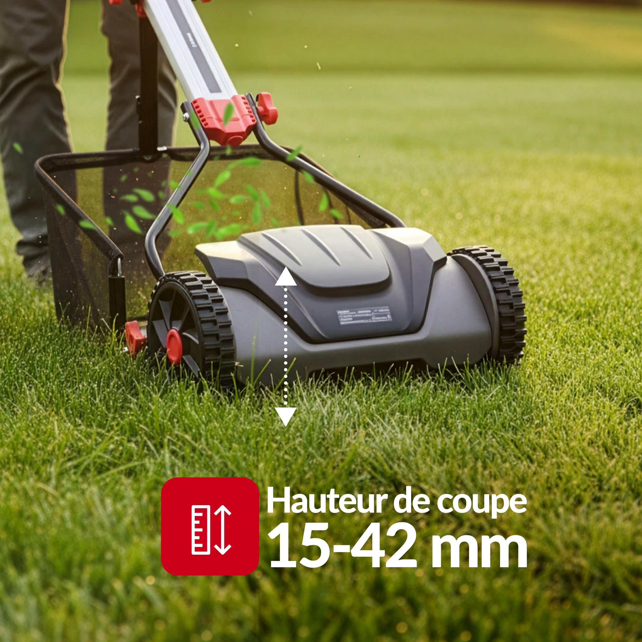 LEHMANN Tondeuse Hélicoïdale 40 cm avec bac 30 L – Tondeuse Manuelle Mécanique 5 Lames, Hauteur de Coupe réglable 15-42 mm