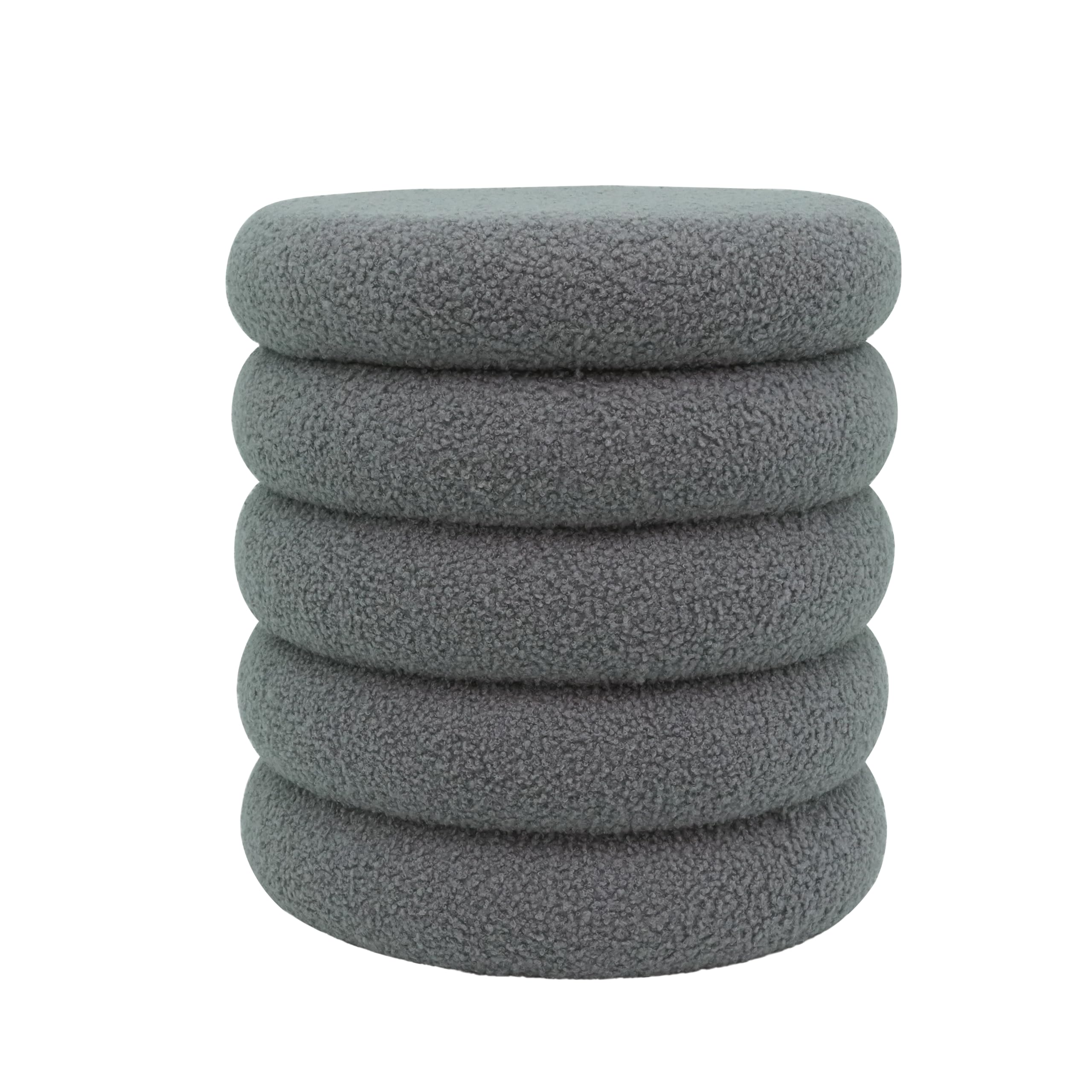 La Maison Ribbed Bouclé Storage Ottoman Stool – Soft Textured Footstool with Hidden Storage, Modern Upholstered Seat, for Living Room, Bedroom & Dressing Area (Grey)