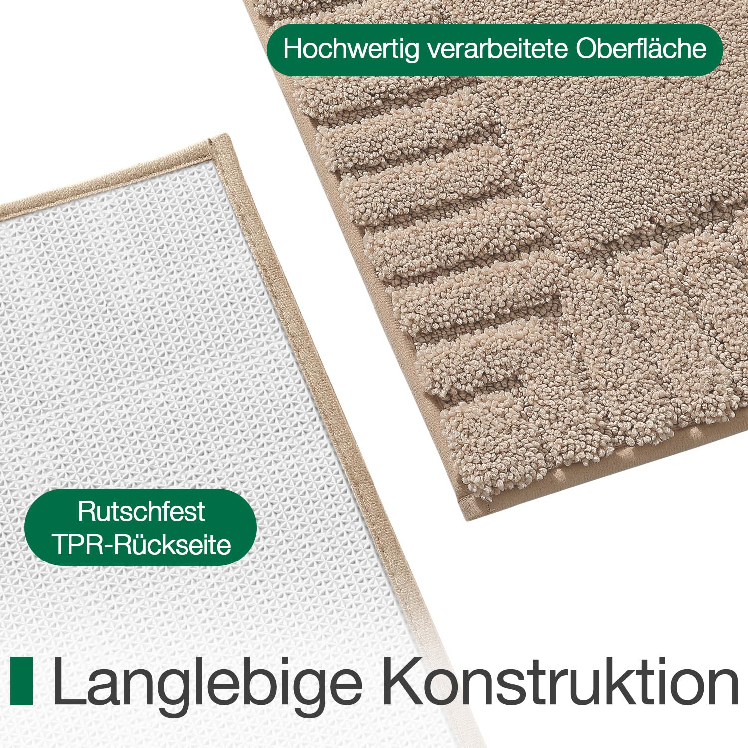LUMI Badematte 60 x 90 cm aus Mikrofaser, rutschfest, Saugfähig, Beige | Weicher Badteppich für Badezimmer, Maschinenwaschbar Badezimmerteppich, Dusche, Badewanne und Waschbecken